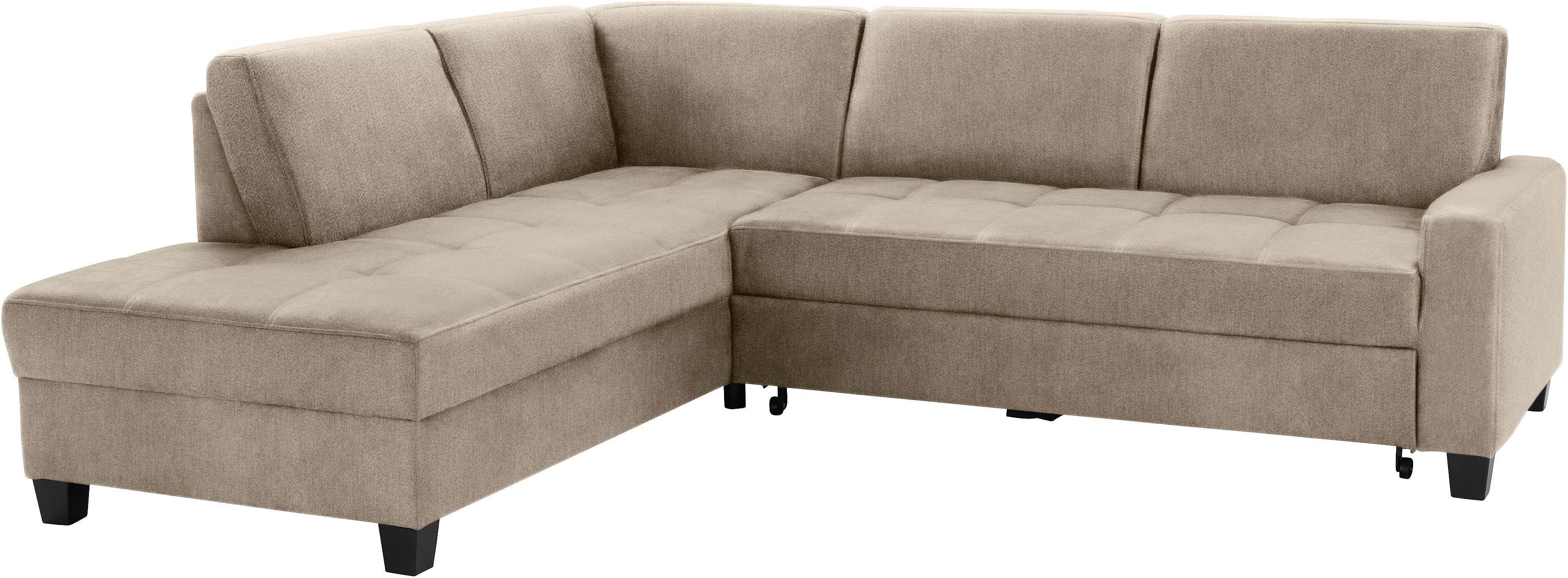 DOMO collection Hoekbank Florentina tijdloos en elegant, zitnaden als designelement, L-vorm keuze met slaapfunctie, met contrastnaad, comfortabele zithoogte 47 cm