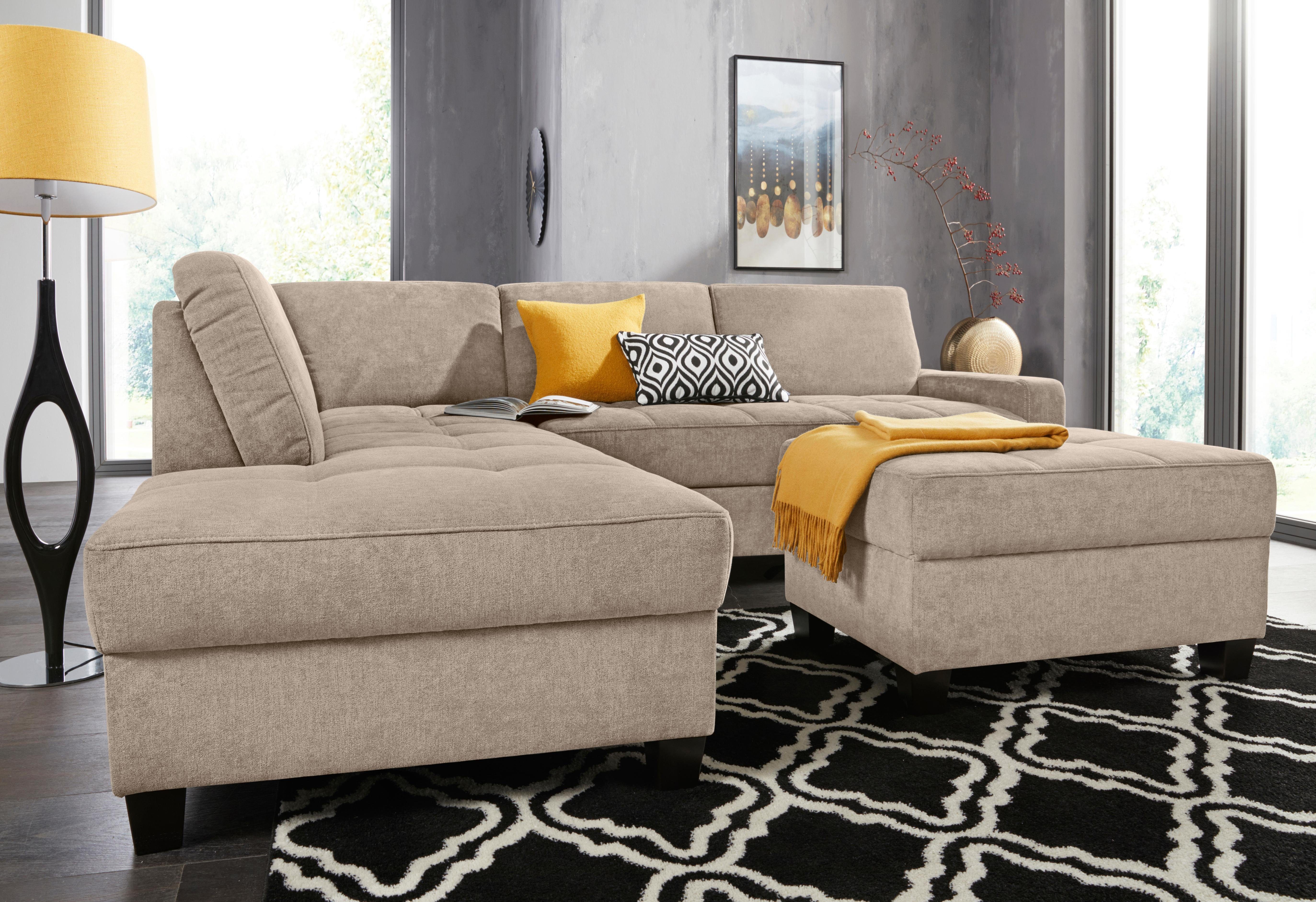 DOMO collection Hoekbank Florentina tijdloos en elegant, zitnaden als designelement, L-vorm keuze met slaapfunctie, met contrastnaad, comfortabele zithoogte 47 cm