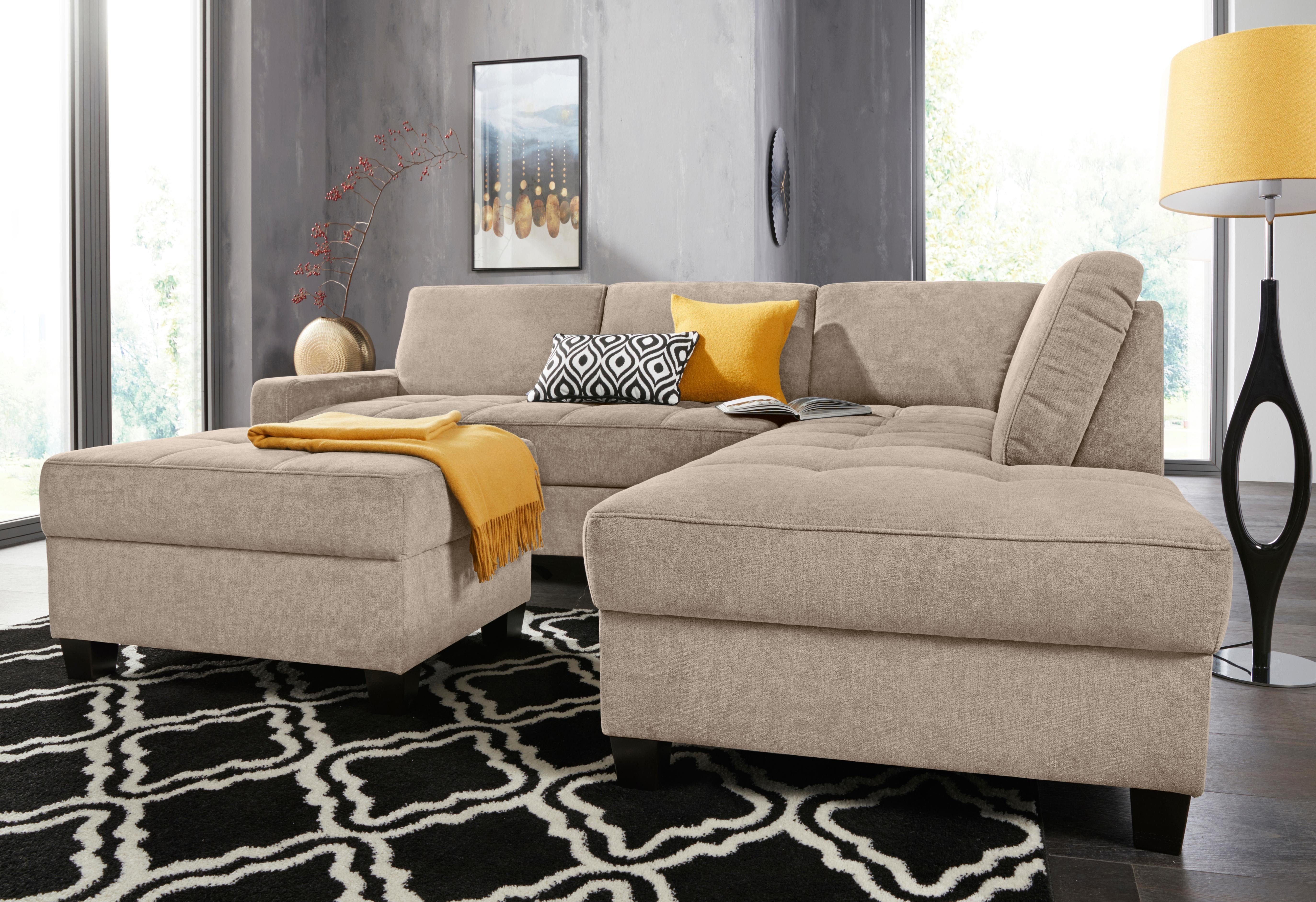 DOMO collection Hoekbank Florentina tijdloos en elegant, zitnaden als designelement, L-vorm keuze met slaapfunctie, met contrastnaad, comfortabele zithoogte 47 cm
