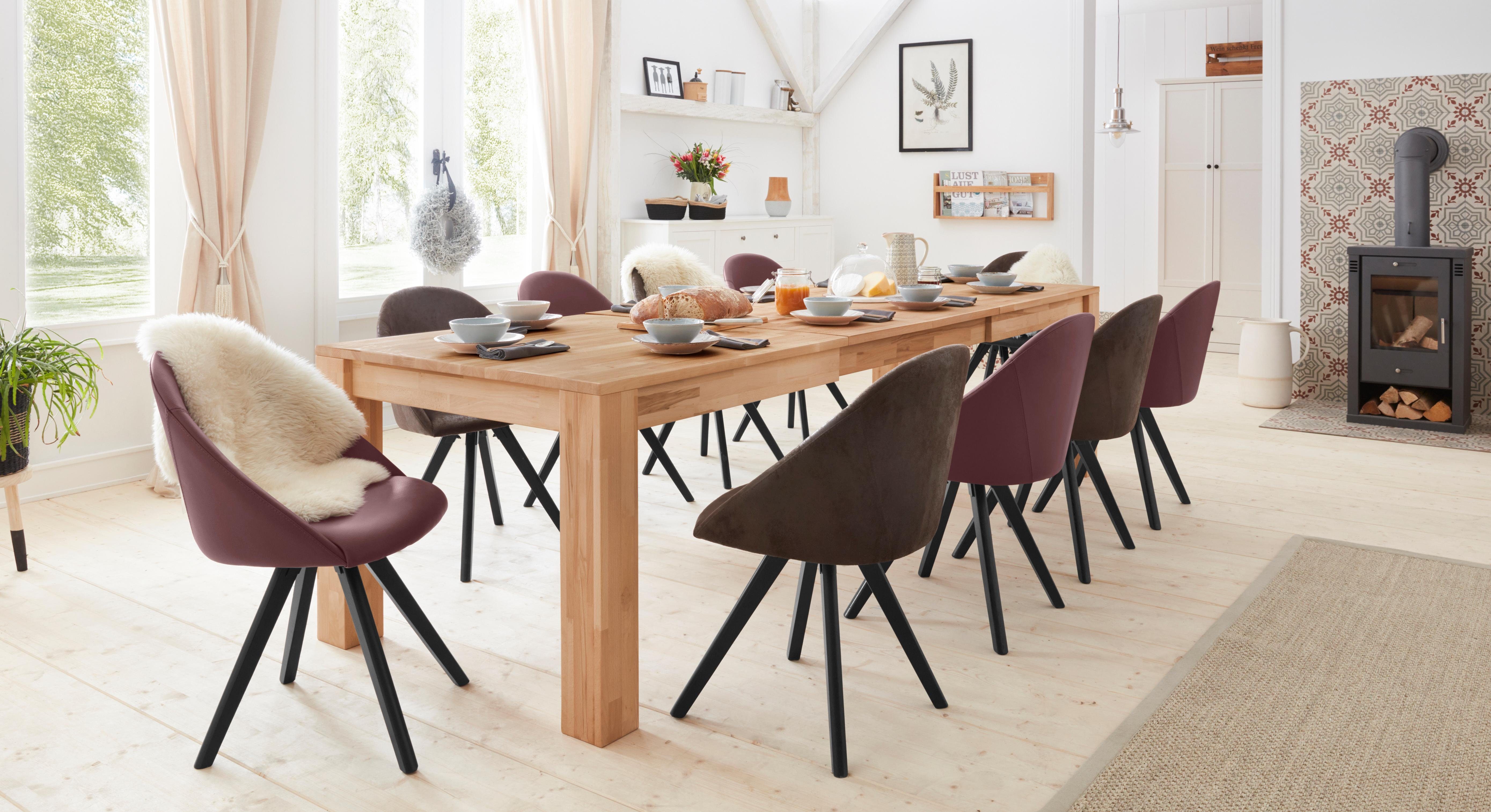 Home affaire Stoel met 4 poten LOTOS Bekleding van echt leer en frame van eiken massief hout (set, 2 stuks)