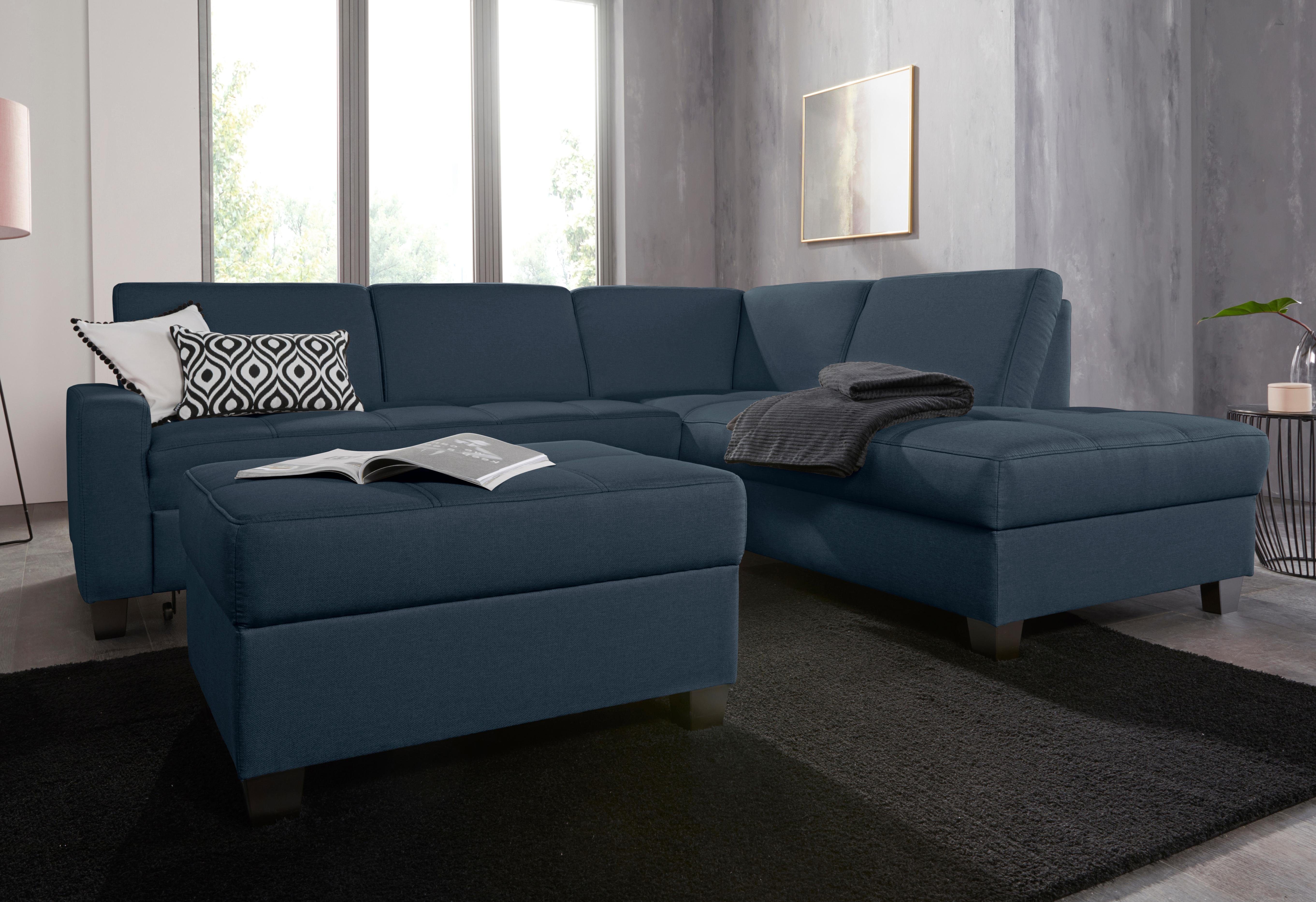 DOMO collection Hoekbank Florentina tijdloos en elegant, zitnaden als designelement, L-vorm keuze met slaapfunctie, met contrastnaad, comfortabele zithoogte 47 cm