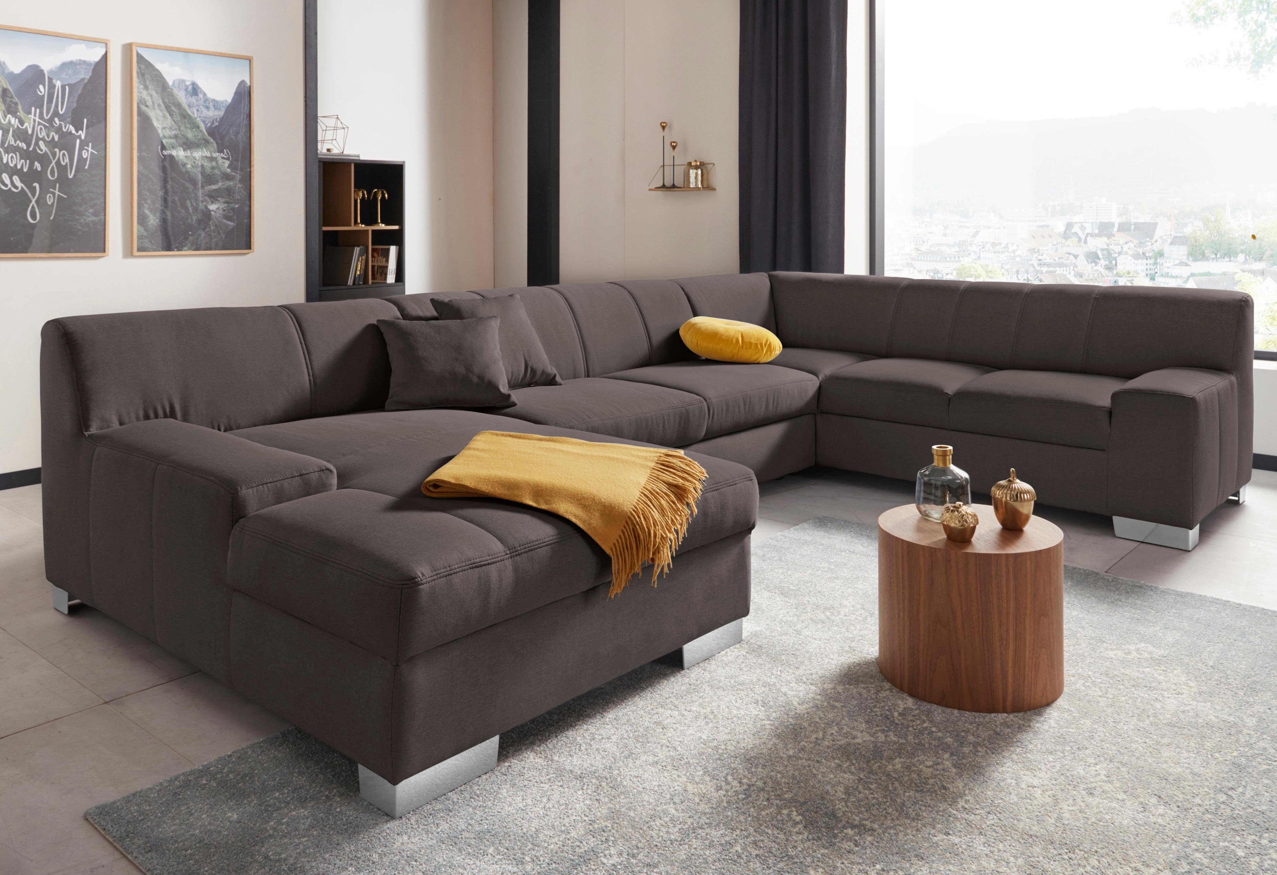DOMO collection Zithoek Bero U-vorm grijs, zithoeken, Récamier links, Met slaapfunctie