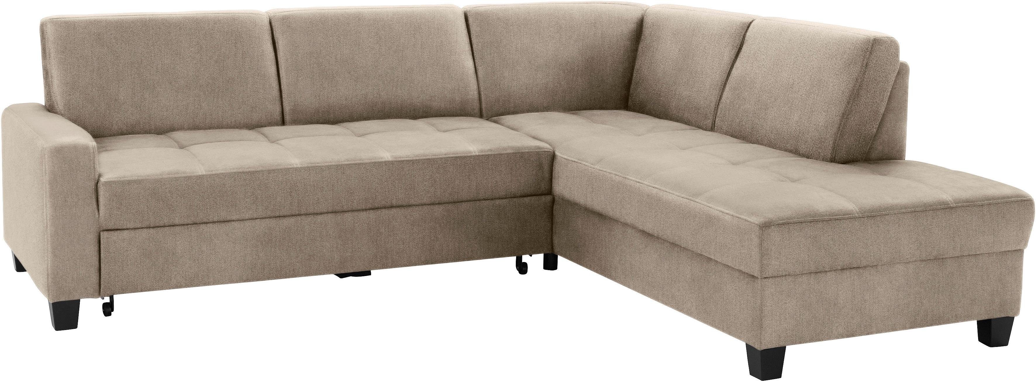 DOMO collection Hoekbank Florentina tijdloos en elegant, zitnaden als designelement, L-vorm keuze met slaapfunctie, met contrastnaad, comfortabele zithoogte 47 cm