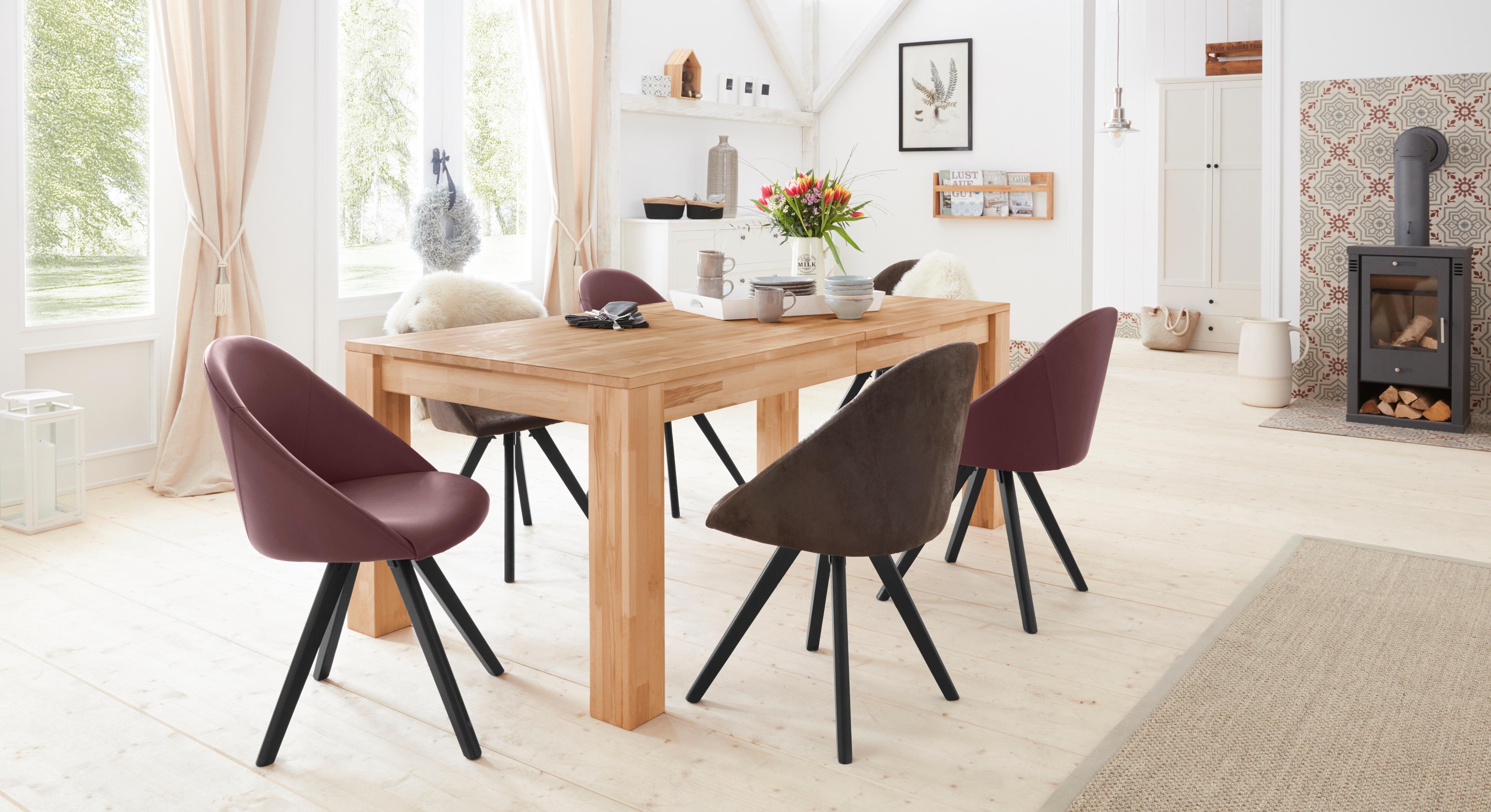 Home affaire Stoel met 4 poten LOTOS Bekleding van echt leer en frame van eiken massief hout (set, 2 stuks)