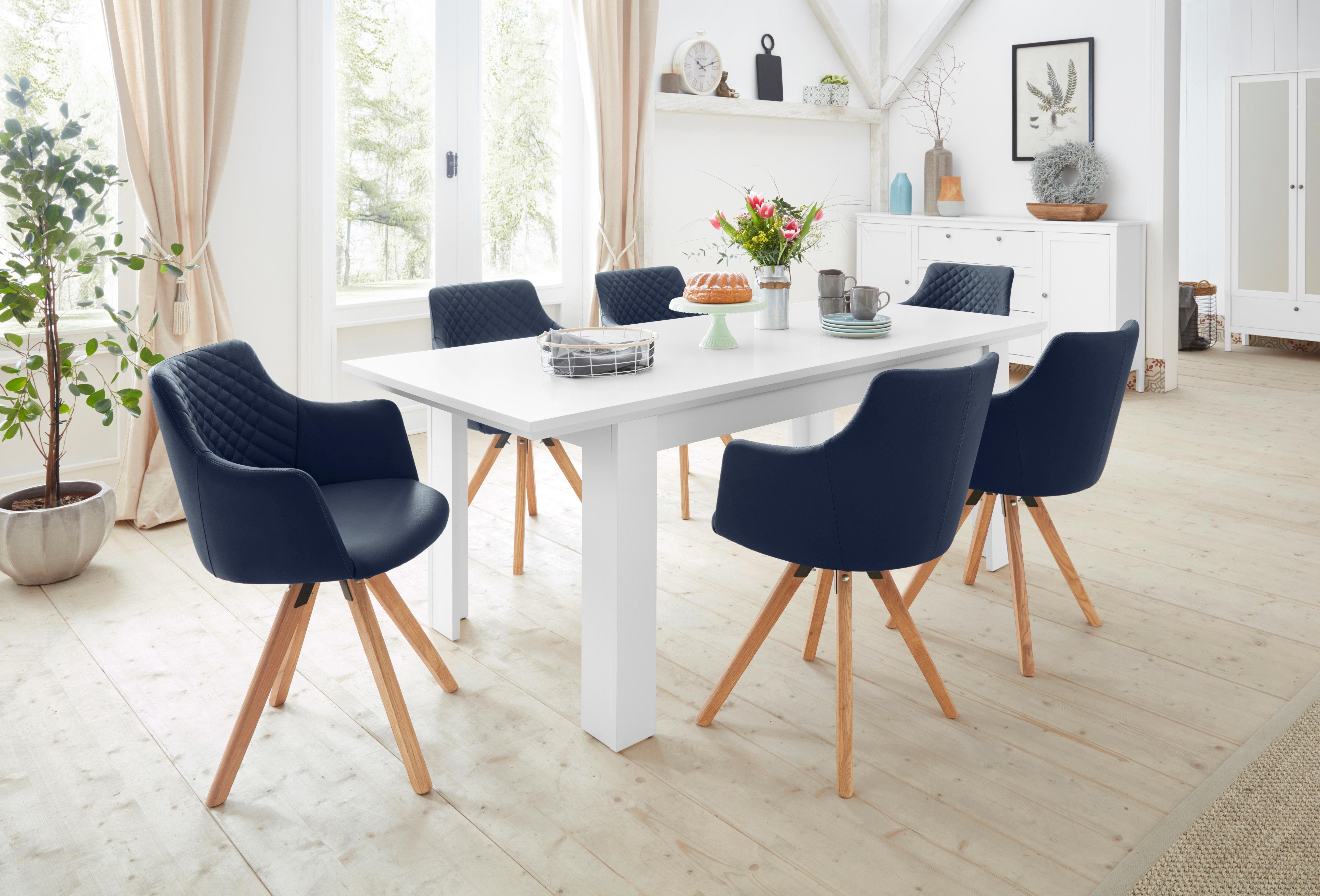Home affaire Stoel met armleuningen LISABON met draaifunctie, bekleding van leer, frame van eiken massief hout geolied (set, 2 stuks)