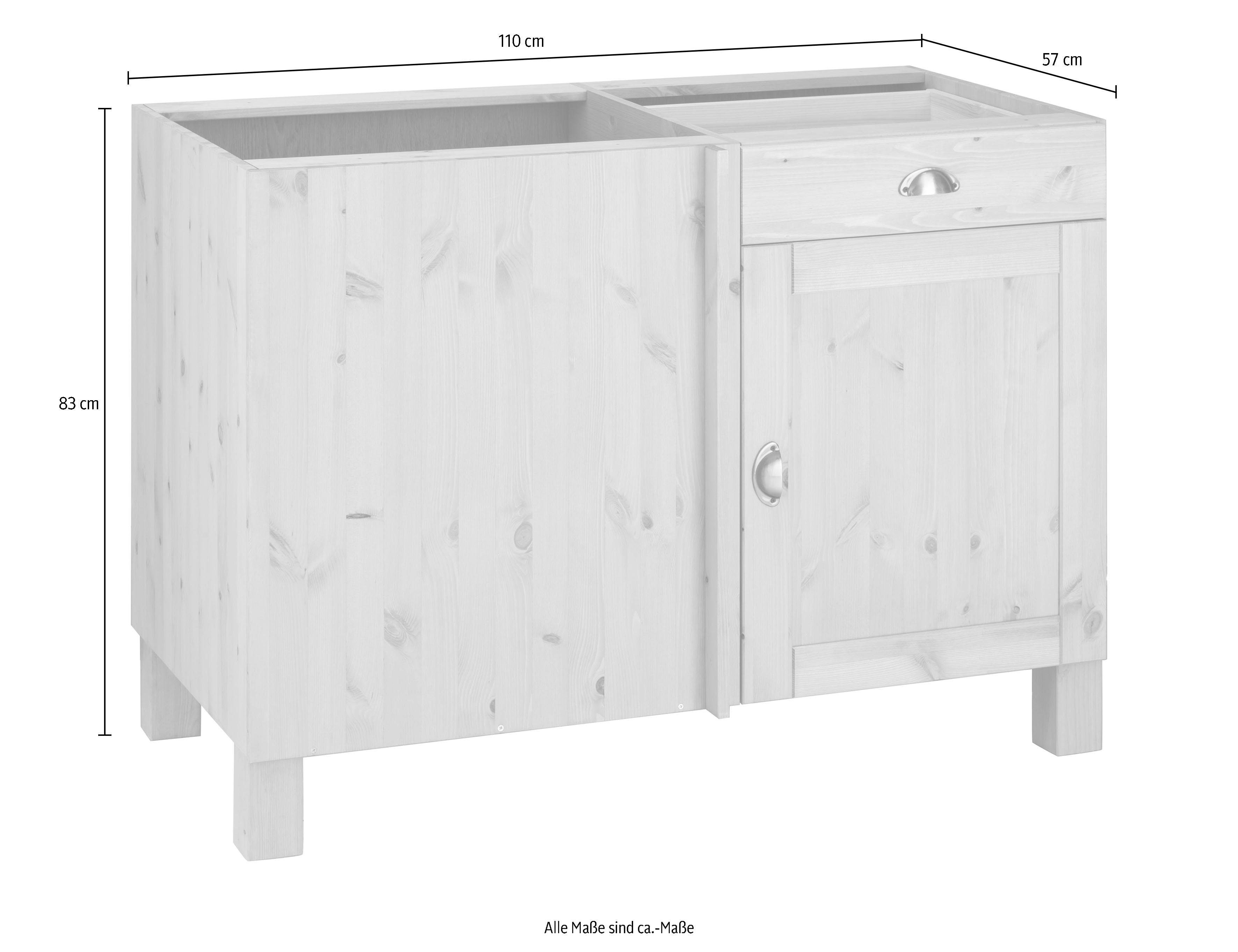 Home affaire Hoekonderkast Oslo 110 cm breed, van massief grenen, metalen grepen, landelijke look