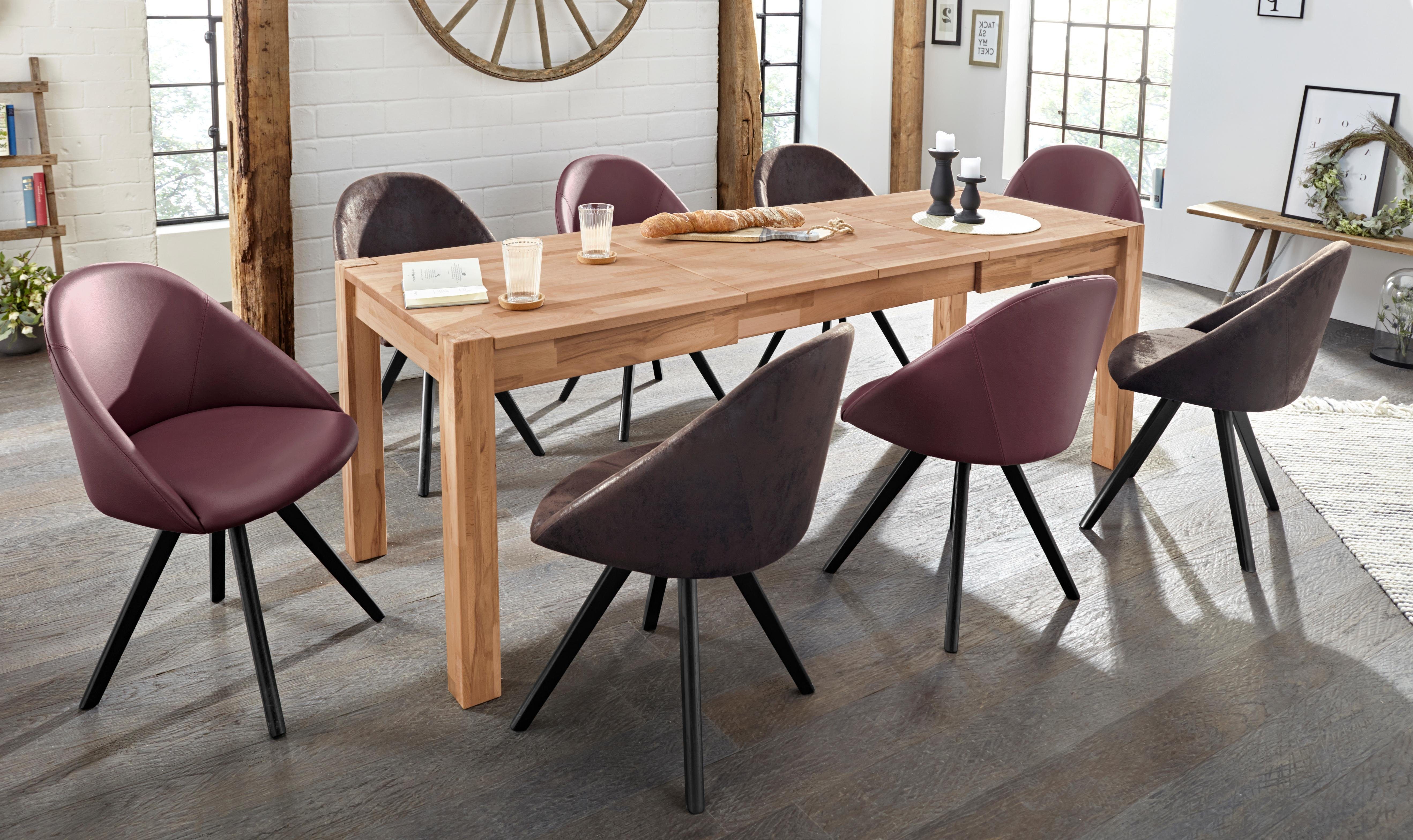 Home affaire Stoel met 4 poten LOTOS Bekleding van echt leer en frame van eiken massief hout (set, 2 stuks)