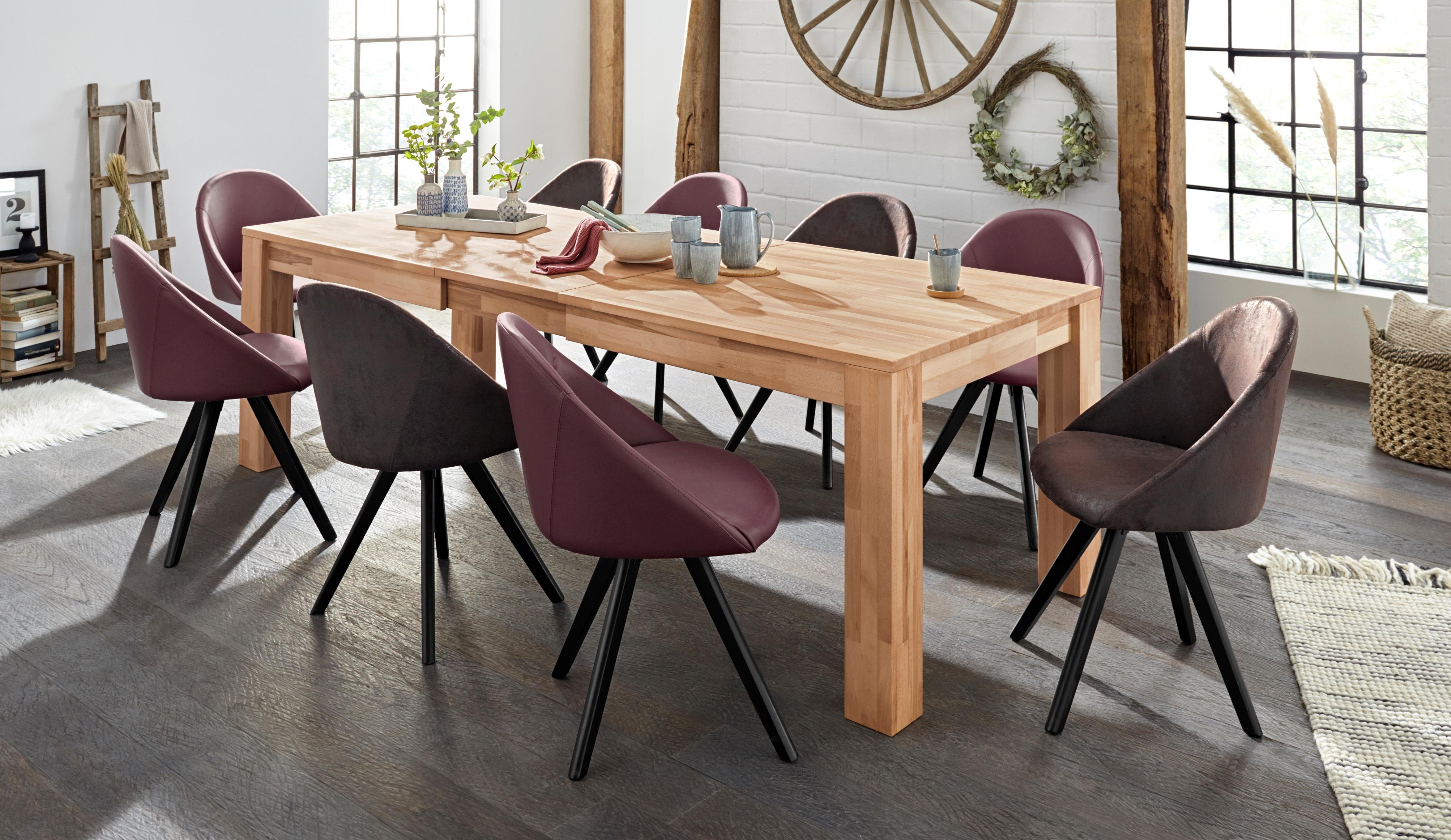 Home affaire Stoel met 4 poten LOTOS Bekleding van echt leer en frame van eiken massief hout (set, 2 stuks)