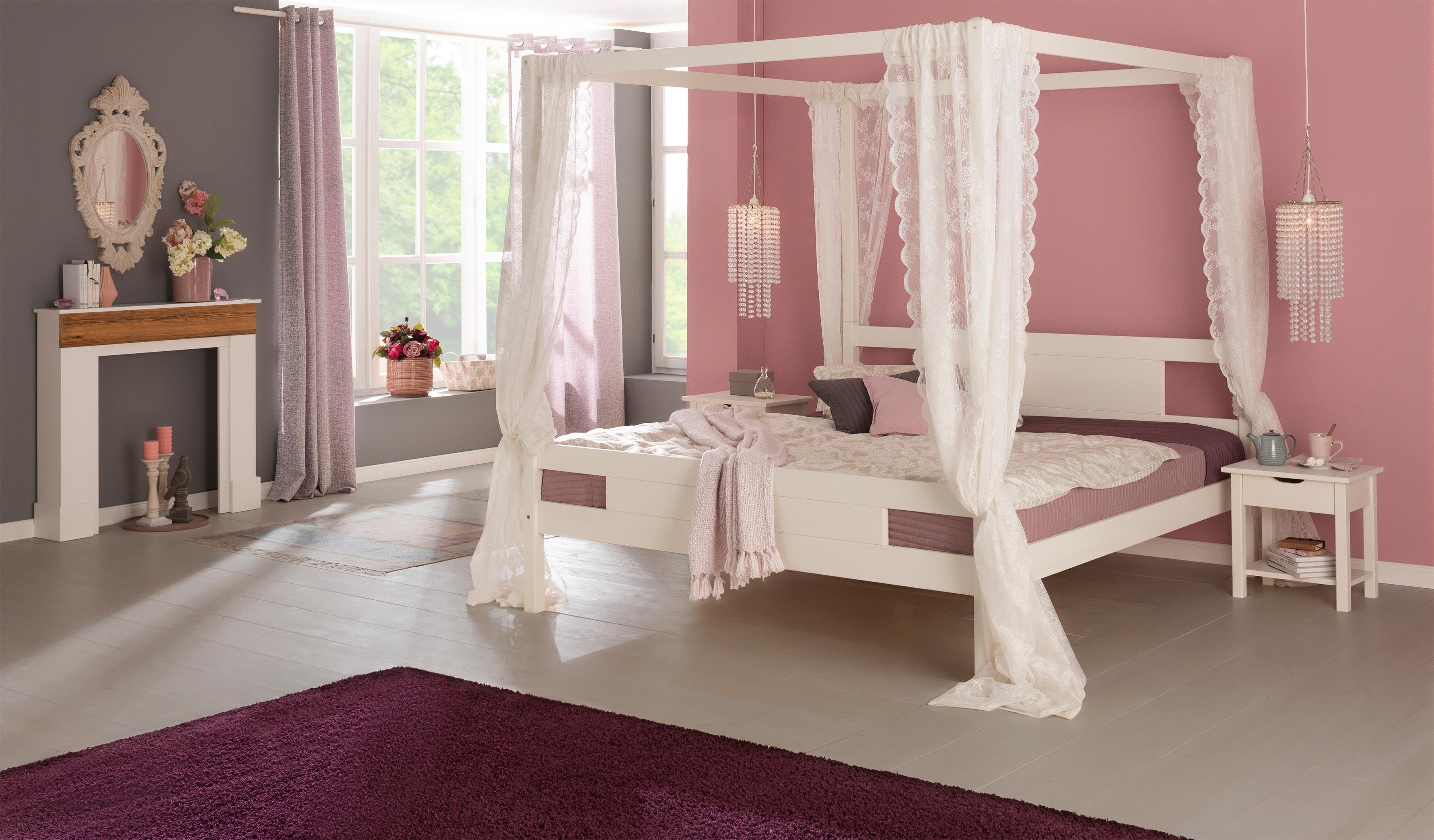 Home affaire Massief houten ledikant "KYOTO" hemelbed gecertificeerd massief hout (grenen) bedden wit