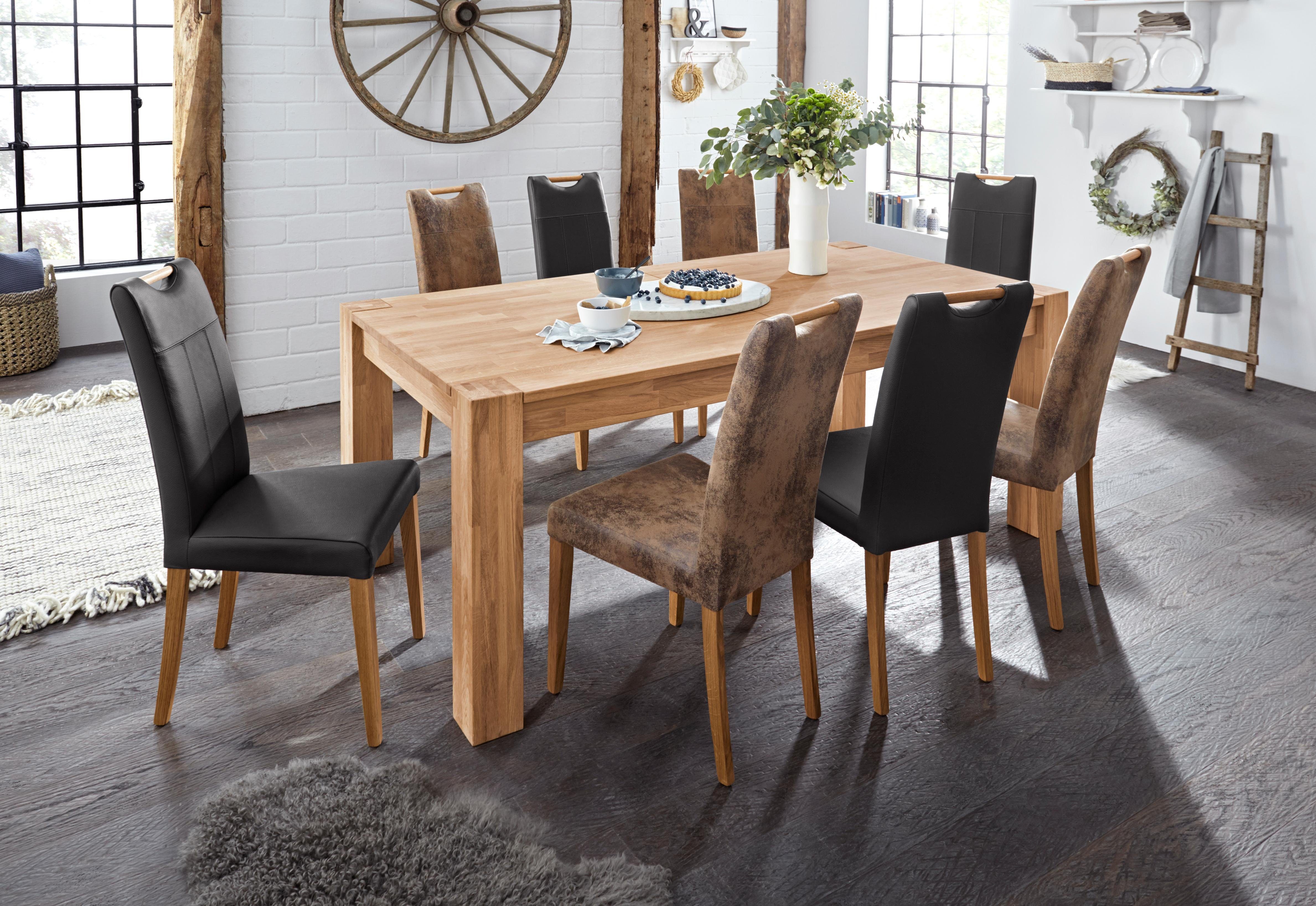 Home affaire Eetkamerstoel Roberta met bekleding van echt leer en frame van eiken massief hout (set, 2 stuks)