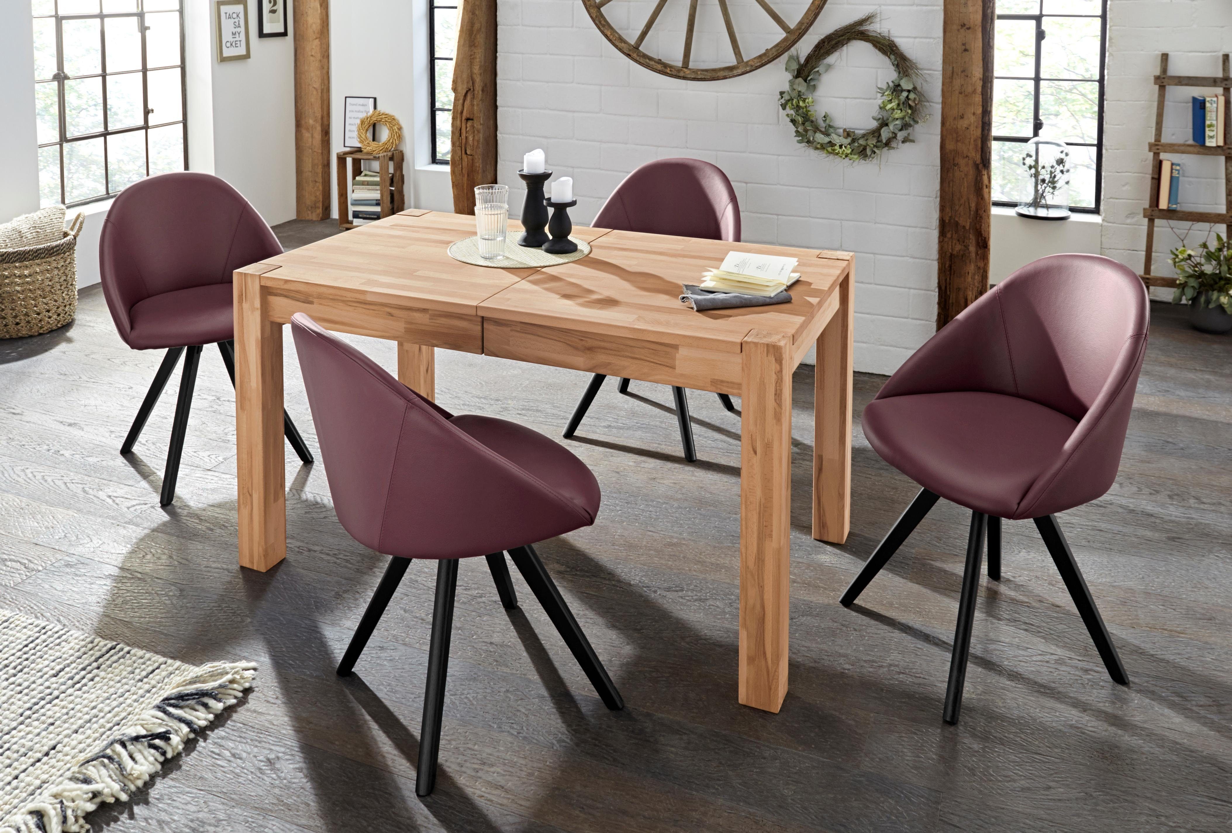 Home affaire Stoel met 4 poten LOTOS Bekleding van echt leer en frame van eiken massief hout (set, 2 stuks)