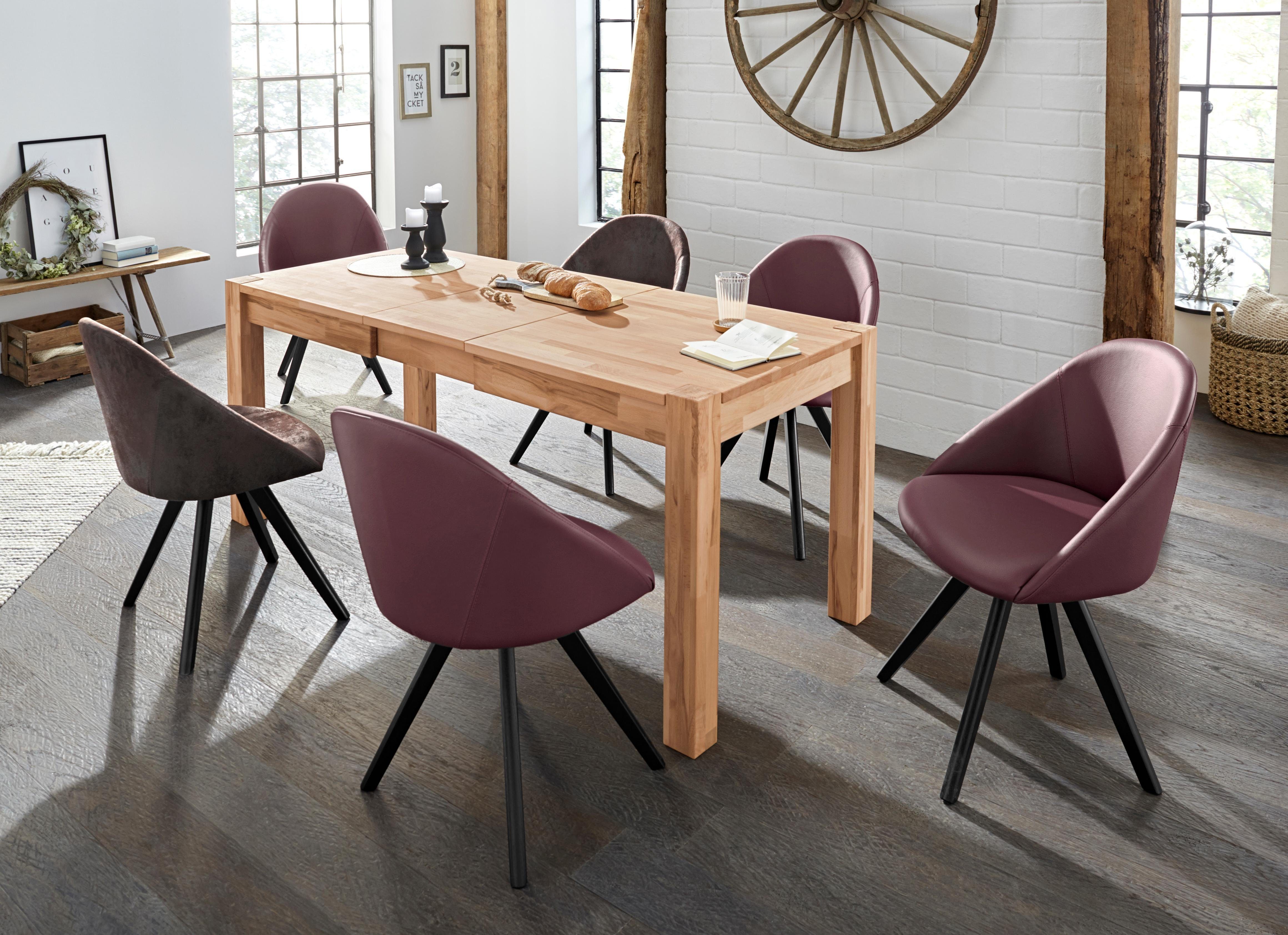 Home affaire Stoel met 4 poten LOTOS Bekleding van echt leer en frame van eiken massief hout (set, 2 stuks)