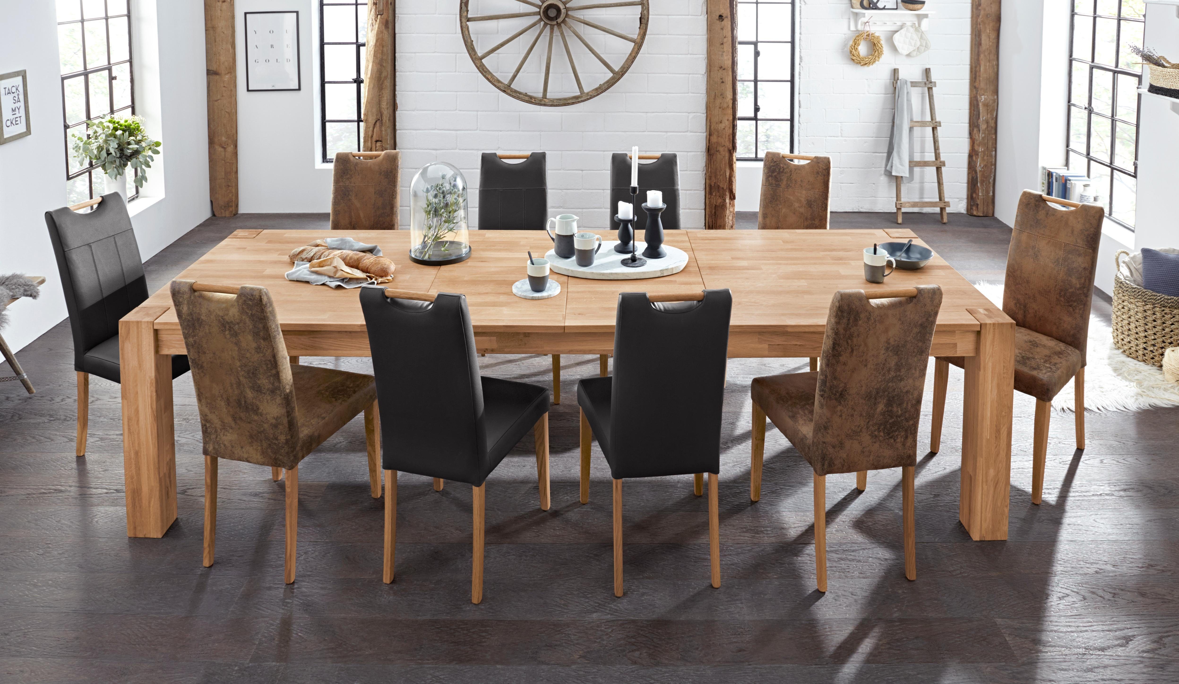 Home affaire Eetkamerstoel Roberta met bekleding van echt leer en frame van eiken massief hout (set, 2 stuks)