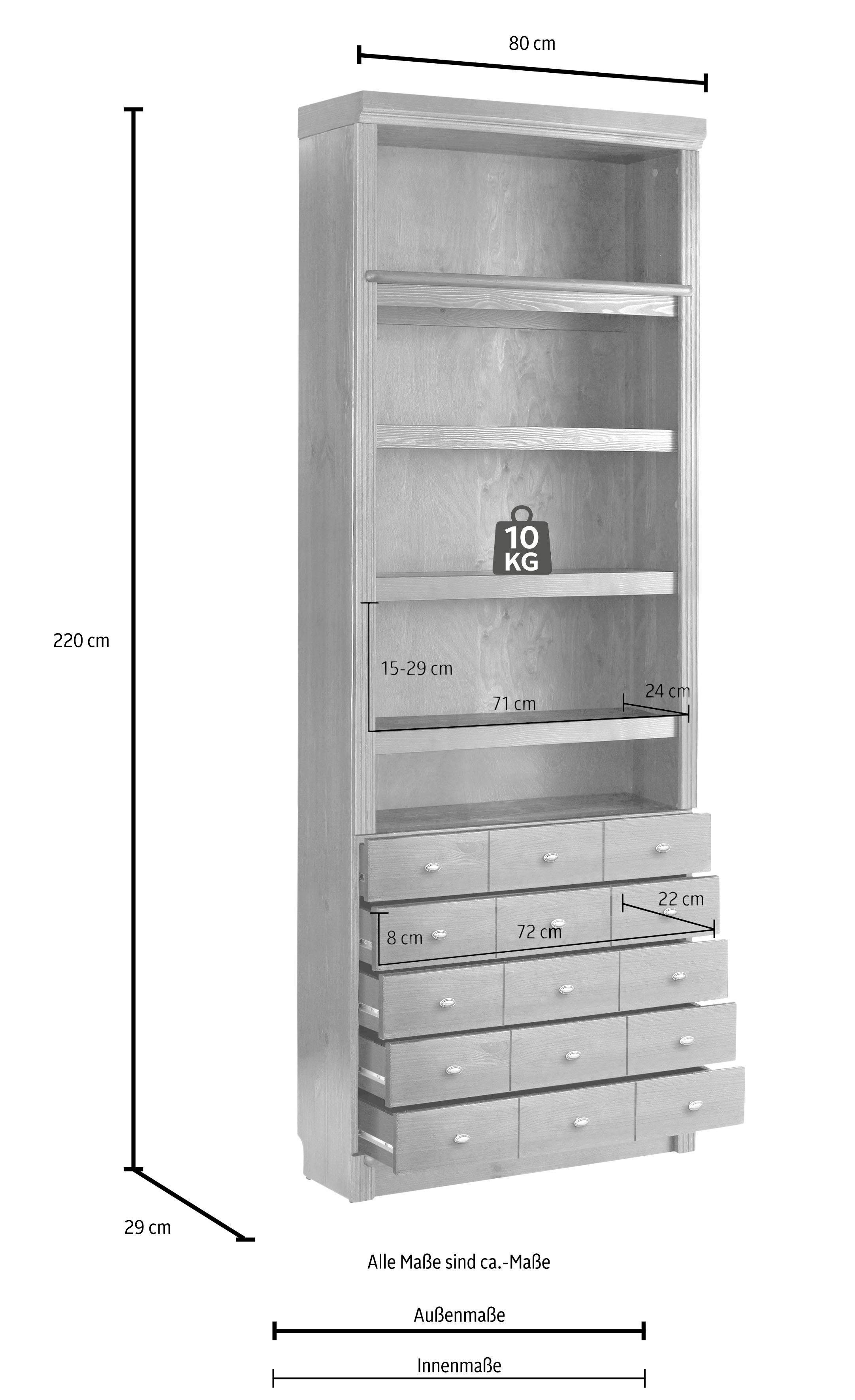 Home affaire Boekenkast Soeren van massief grenen, in 2 hoogten, diepte 29 cm, met 5 laden