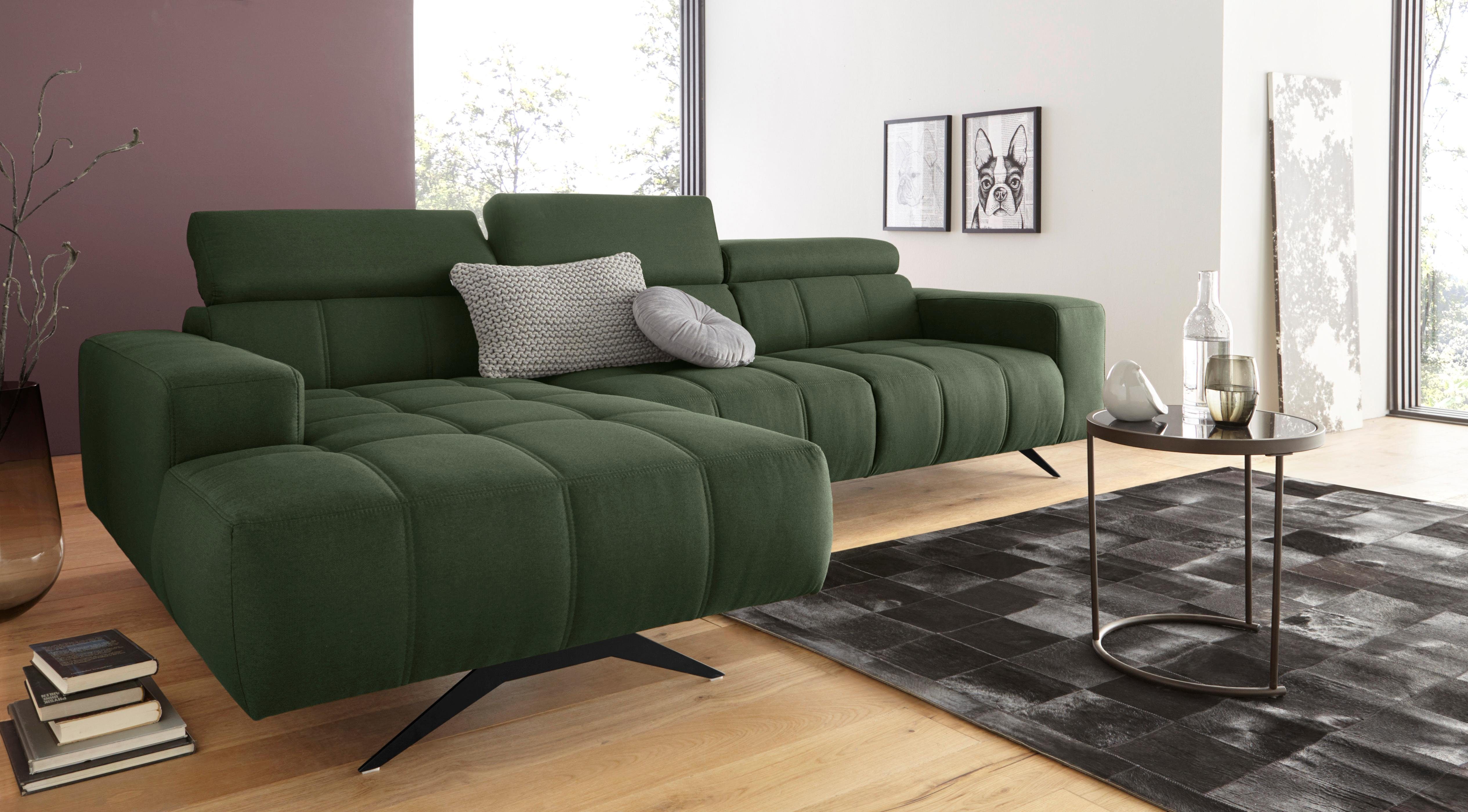 DOMO collection Hoekbank Trento L-vorm, met sledevoet of enkele voet naar keuze met verstelbare hoofdsteun, récamier links/rechts bestelbaar