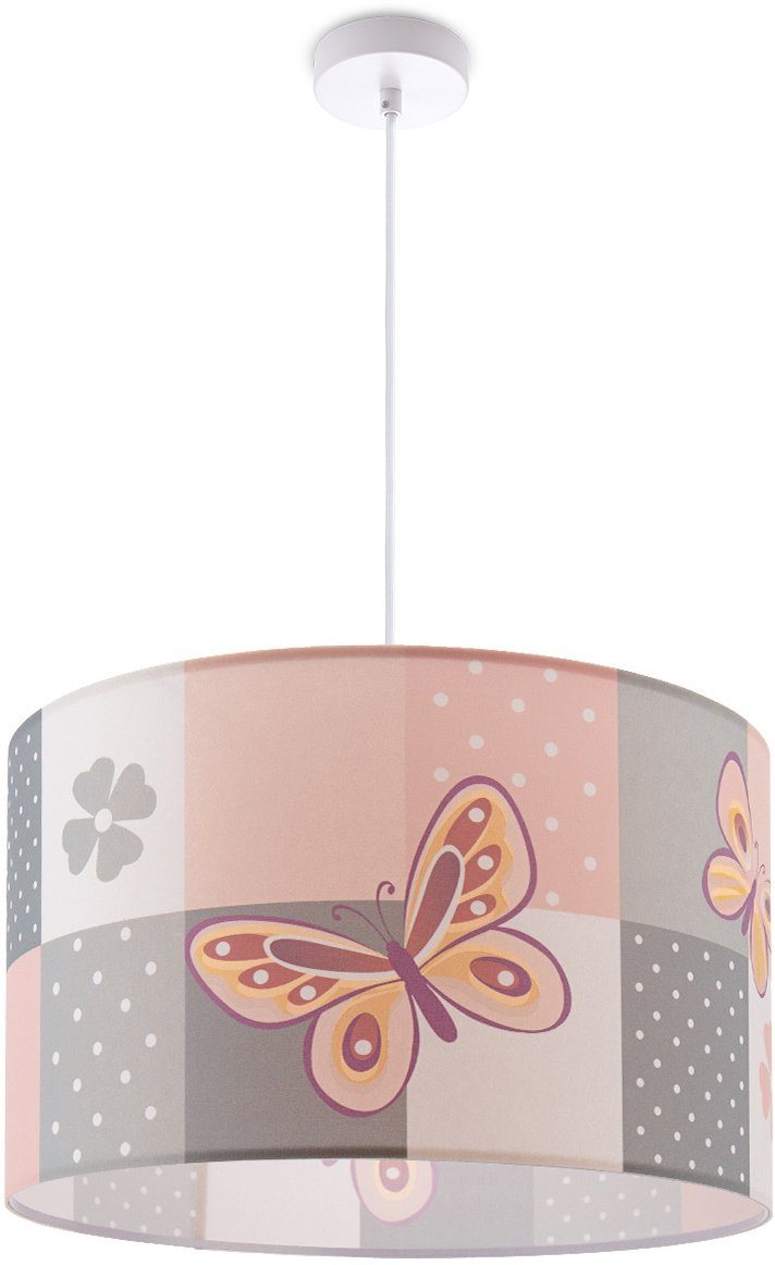 Paco Home Hanglamp Cosmo 220 Lamp kinderkamer plafondlamp roze vlinder bloemen ruit E27