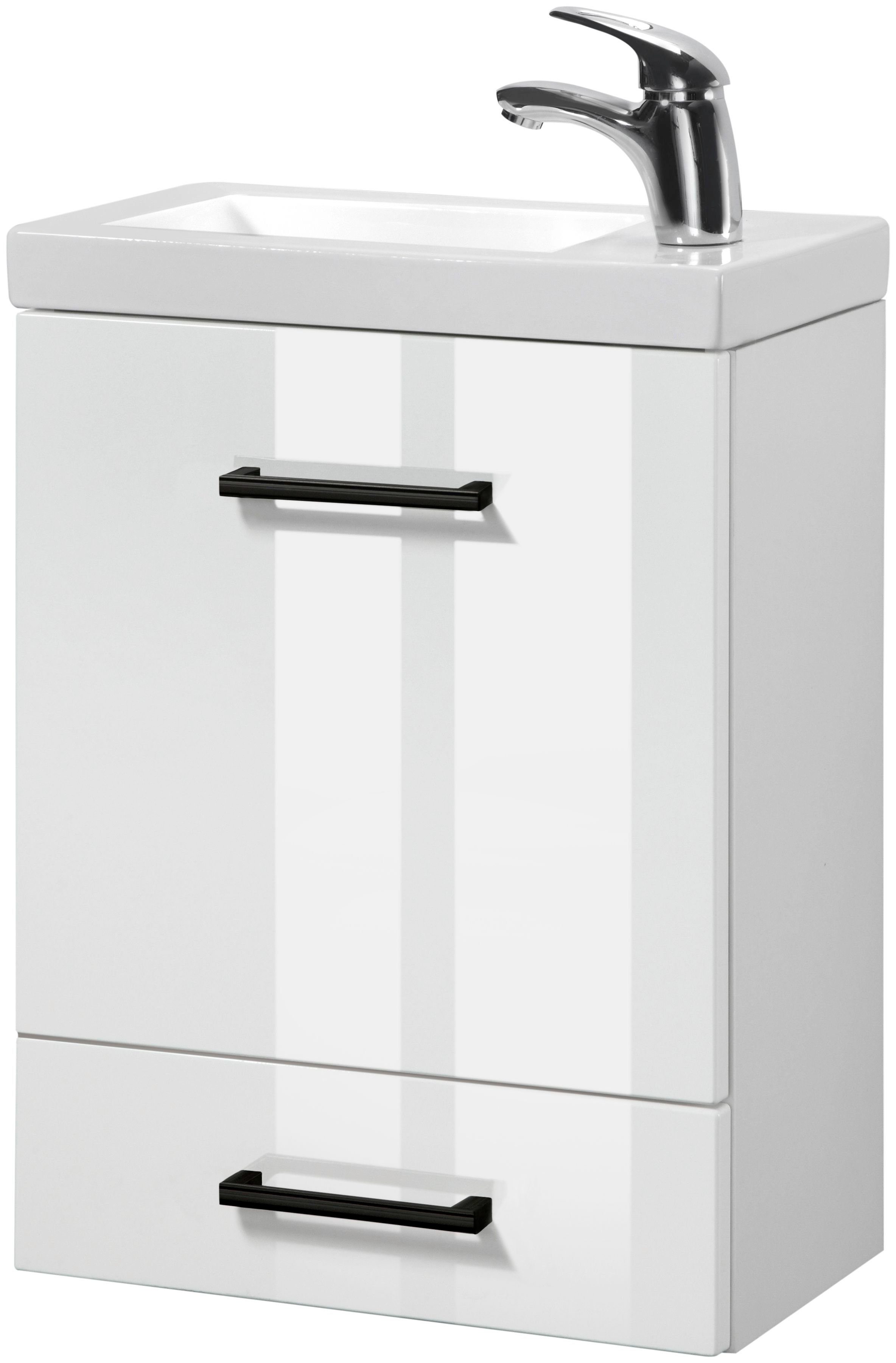 welltime Badkamerserie Trento, in verschillende designs en kleuren Gastenbadkamer, wastafelmeubel, 40 cm, met zwarte grepen (4-delig)