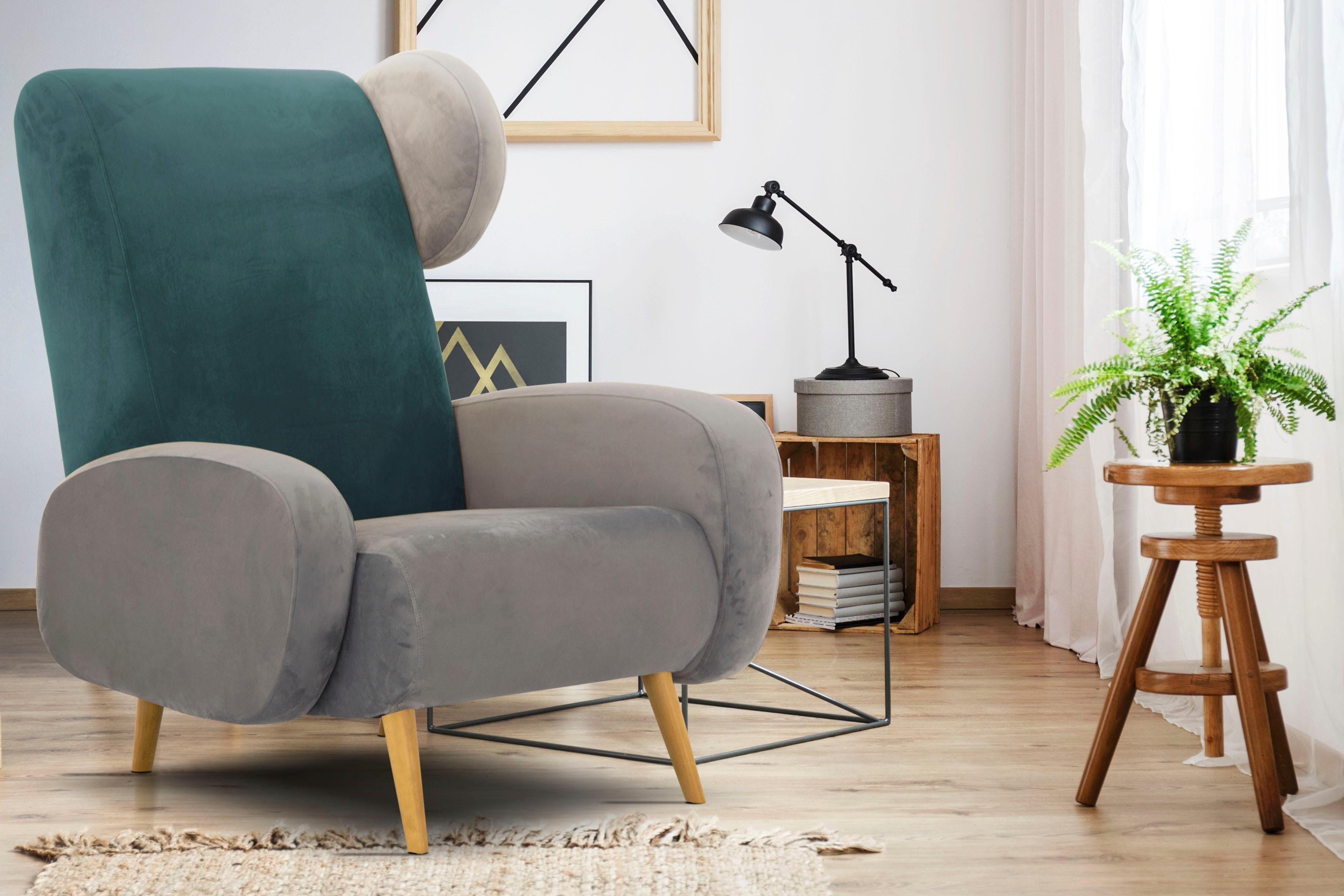 Home affaire Fauteuil Gox oorschelpstoel in buitengewoon stijlvolle look fauteuils blauw