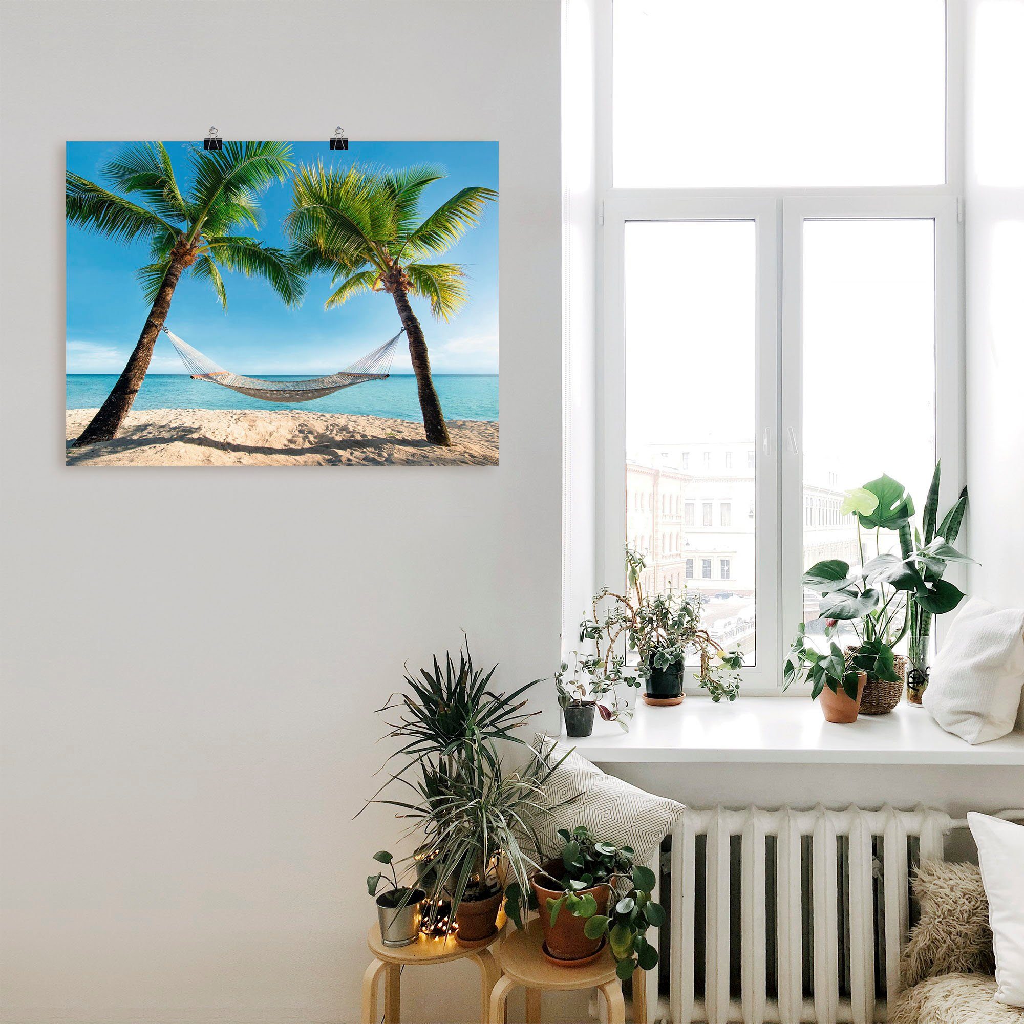 Artland Artprint Palmenstrand Caribic met hangmat als artprint op linnen, poster, muursticker in verschillende maten