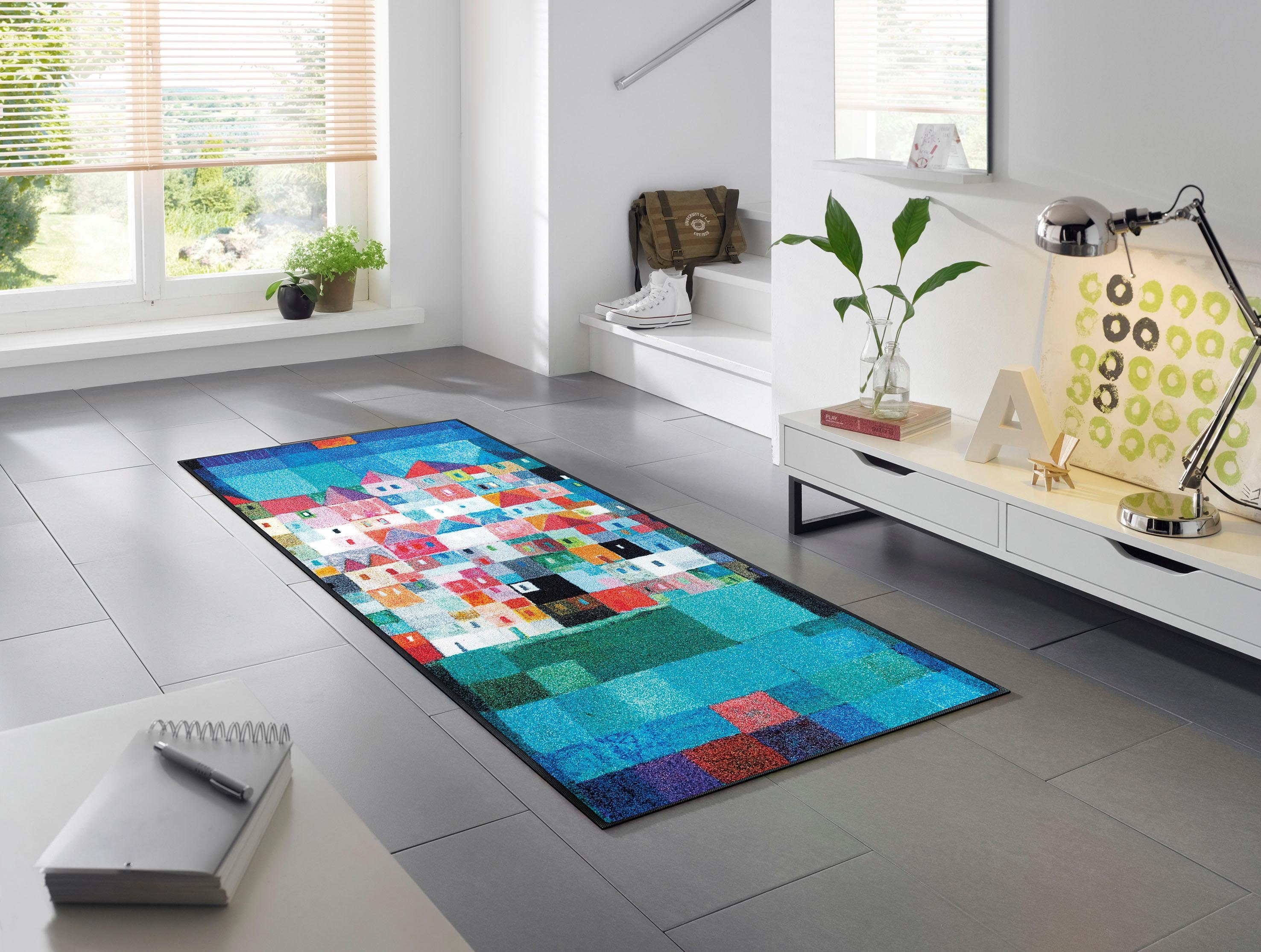 wash+dry by Kleen-Tex Loper Colourful Houses Inloopmatten, antislip, geschikt voor binnen en buiten, wasbaar