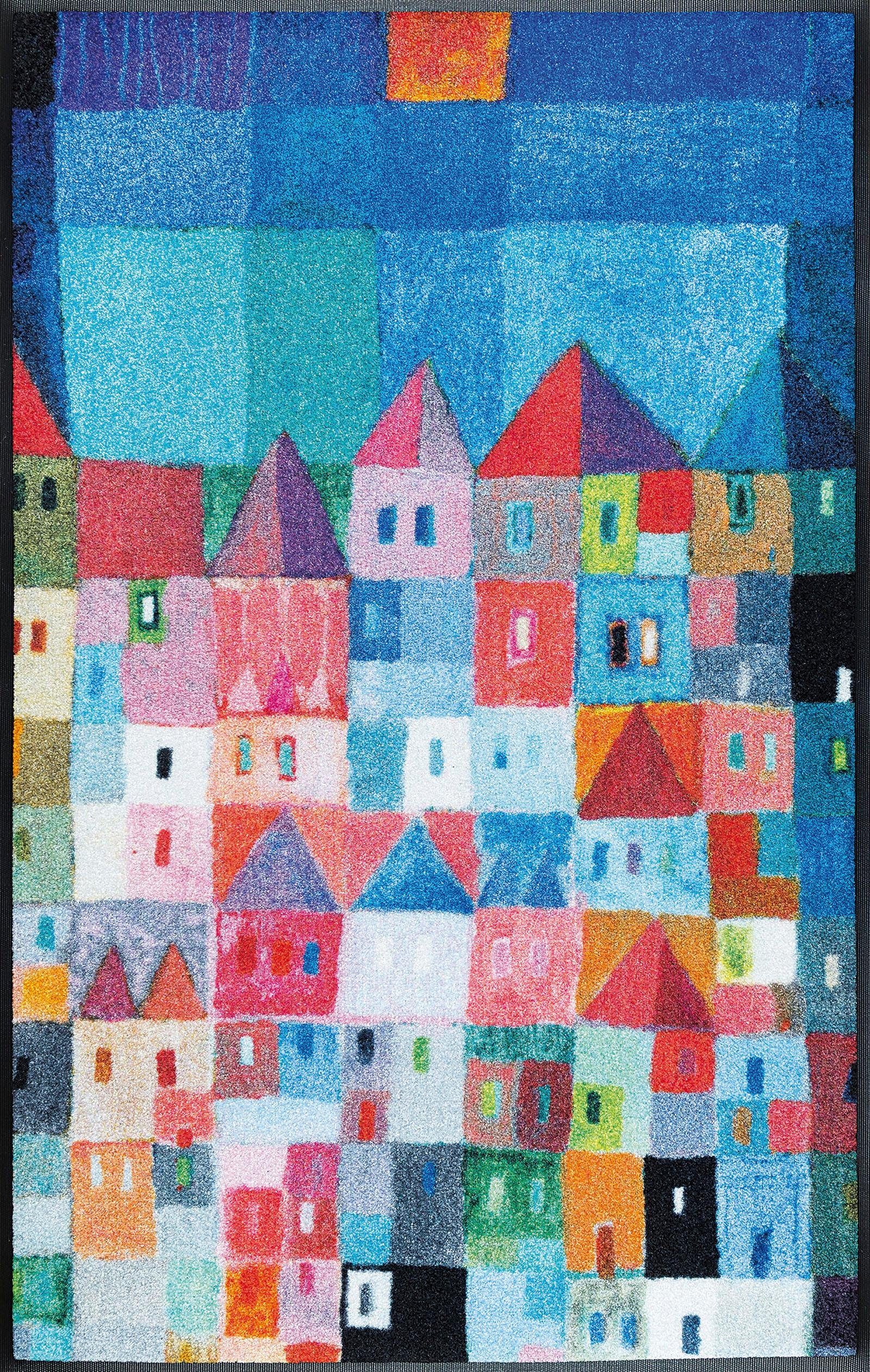 wash+dry by Kleen-Tex Loper Colourful Houses Inloopmatten, antislip, geschikt voor binnen en buiten, wasbaar