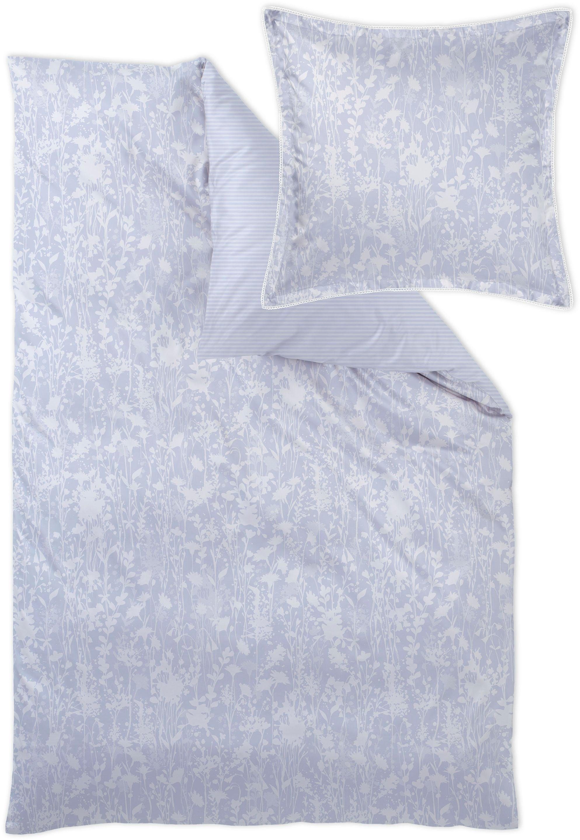 Curt Bauer Overtrekset Sanna met grassen dekbedovertrekken maat 1x 155x200 cm blauw