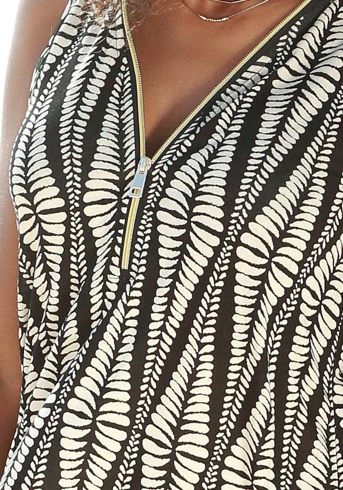 Lascana Strandtop met ritsdetail en alloverprint, zomers blousetop