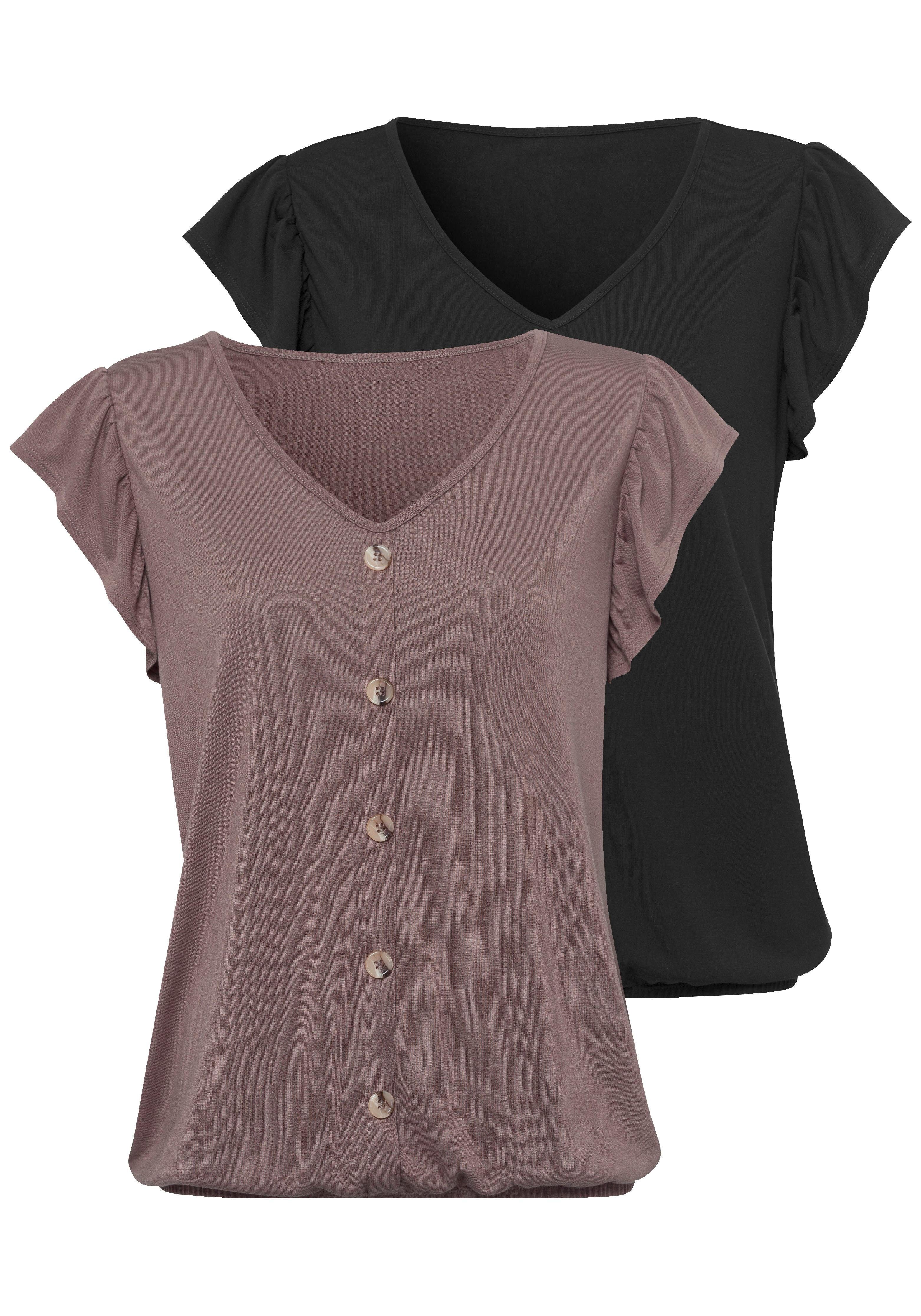Lascana Shirt met korte mouwen Met decoratieve knopenlijst en vleugel mouwen (Set van 2)