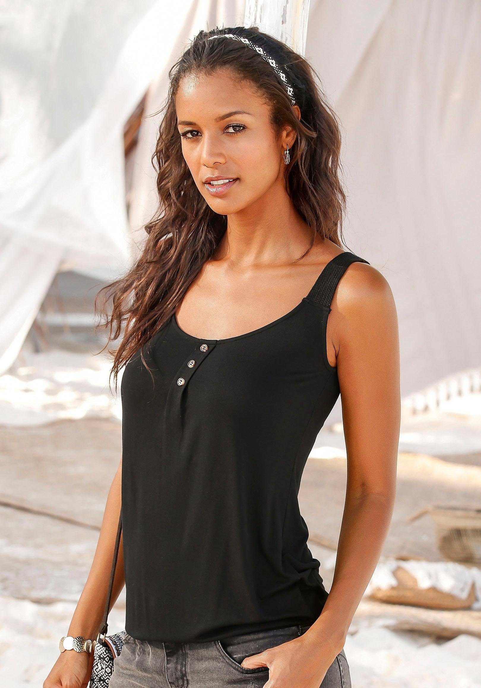 Lascana Strandtop Met gevlochten bandjes van zachte viscose-stretch (Set van 2)