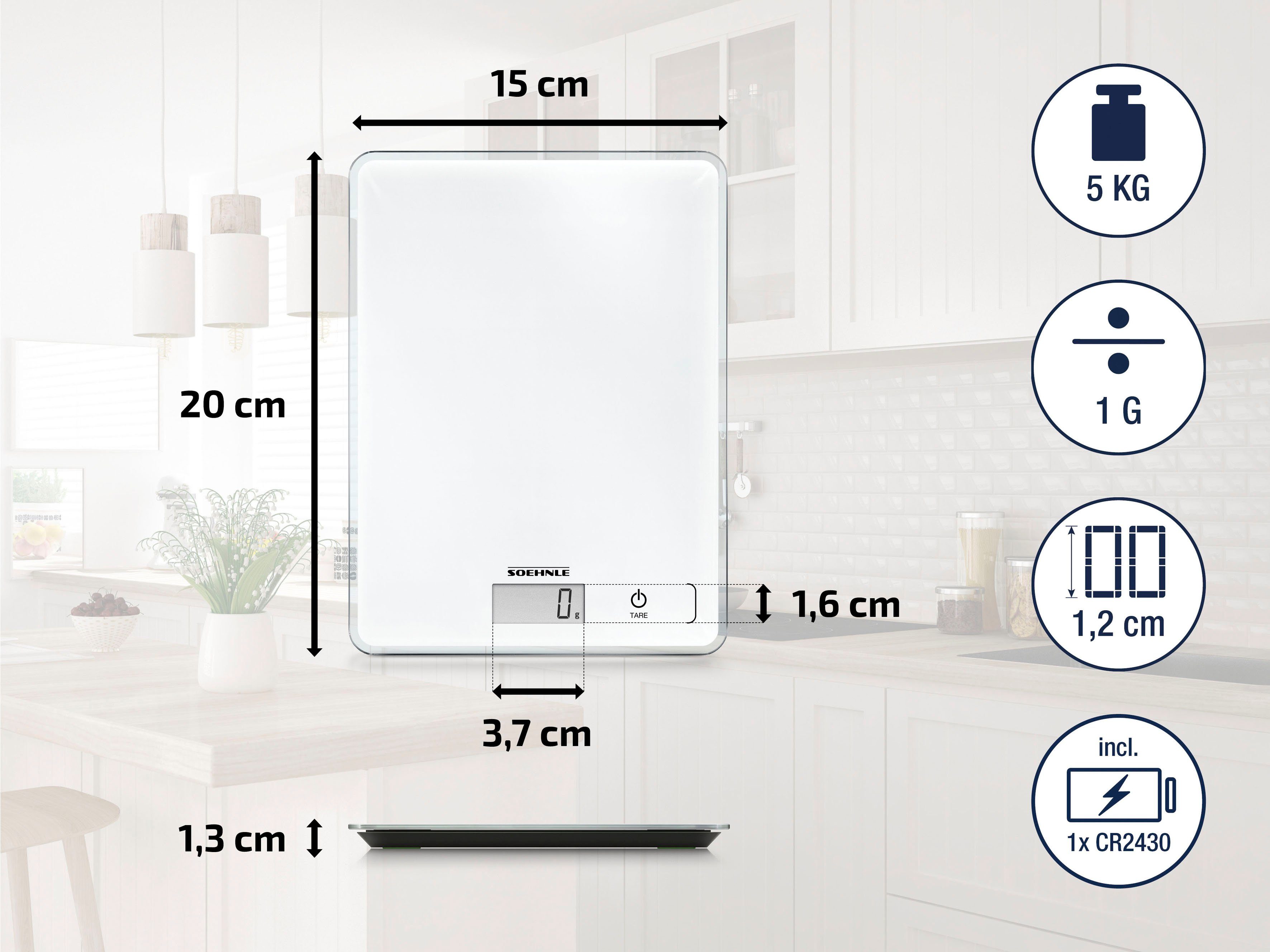 Soehnle Keukenweegschaal Page Compact 300 Draagvermogen tot maximaal 5 kg (op 1 g nauwkeurig)