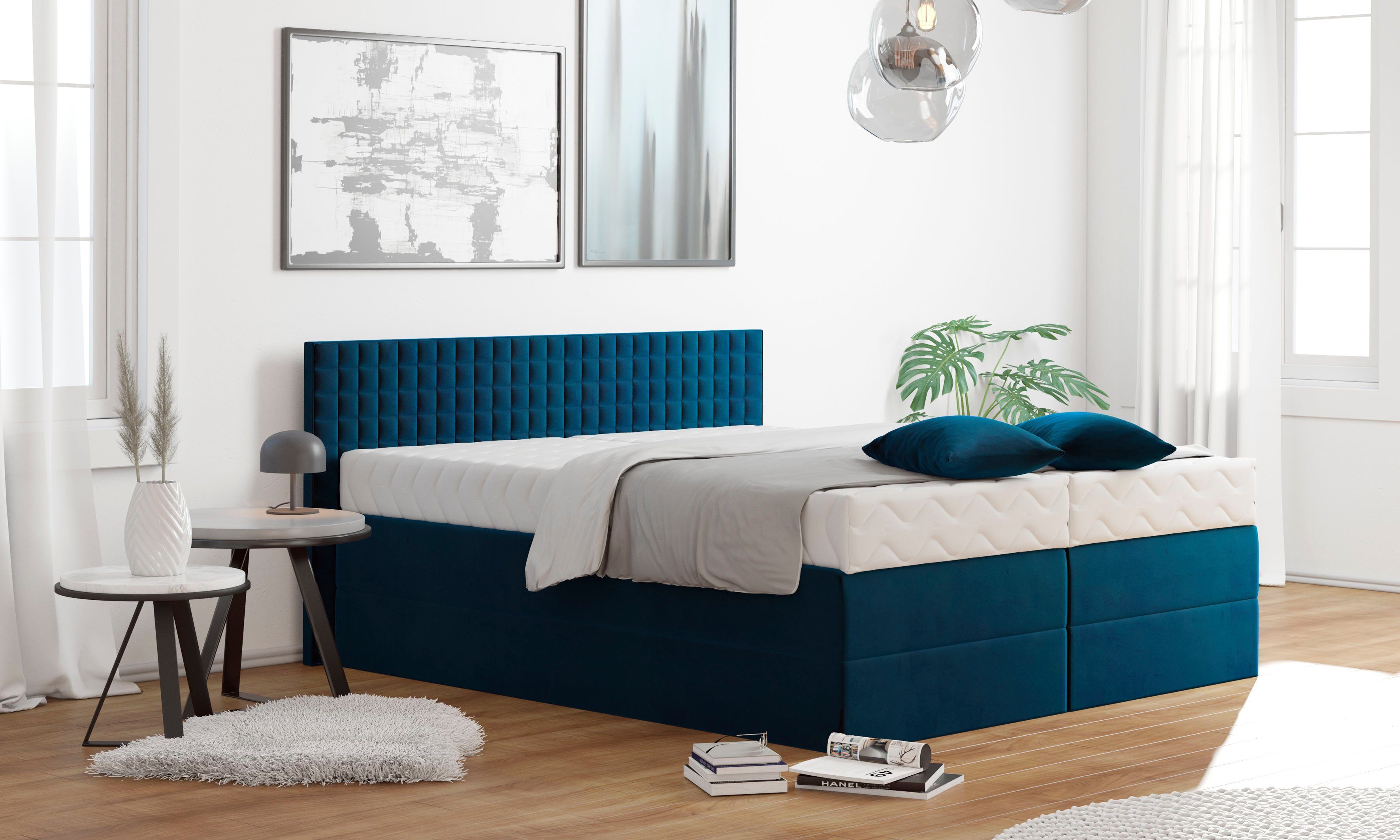 Westfalia Polsterbetten Boxspring met sierkussen, naar keuze met topmatras boxsprings blauw