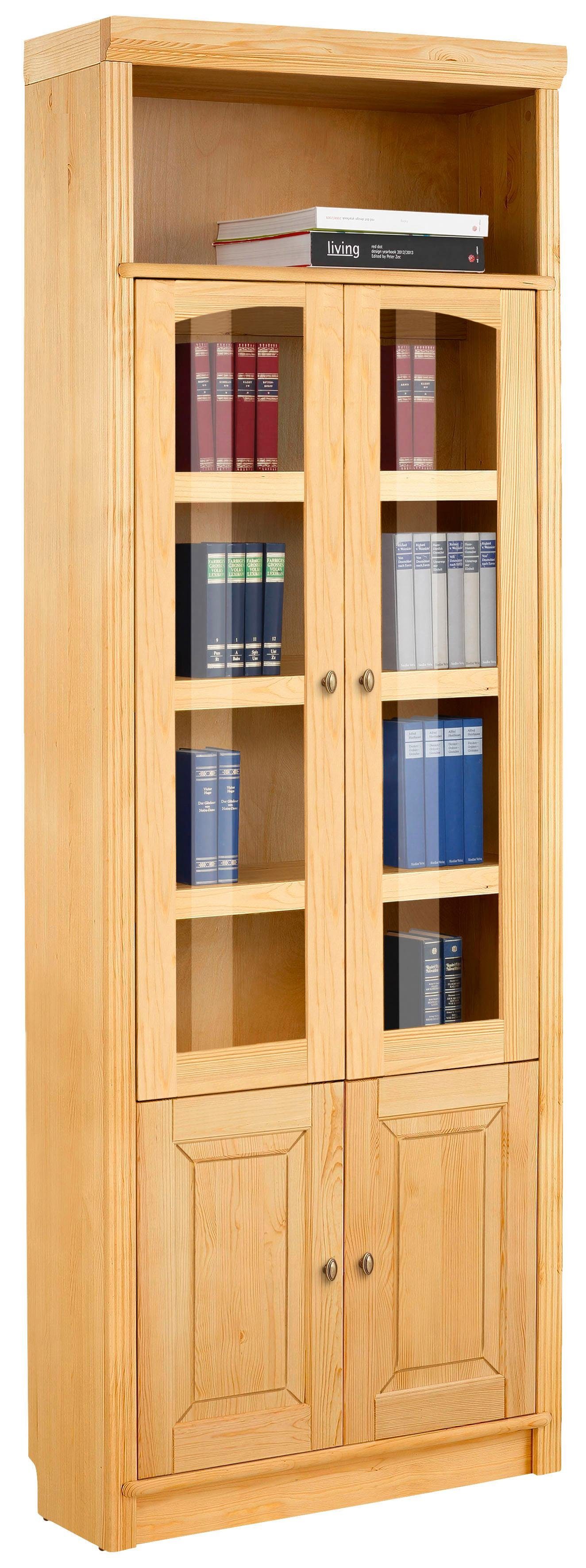 Home affaire Boekenkast Soeren massief grenen, in 2 hoogten, diepte 29 cm, deuren met vensterglas-inzet boekenkasten beige