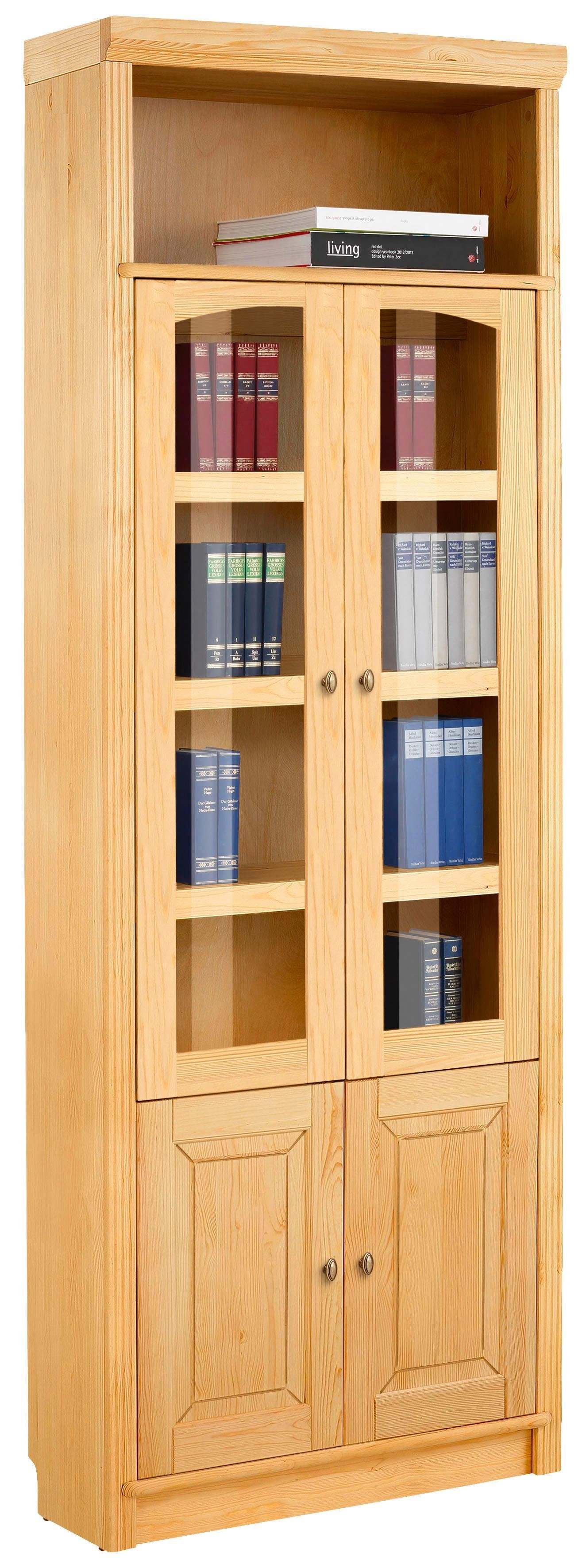home affaire boekenkast soeren massief grenen, in 2 hoogten, diepte 29 cm, deuren met vensterglas-inzet beige
