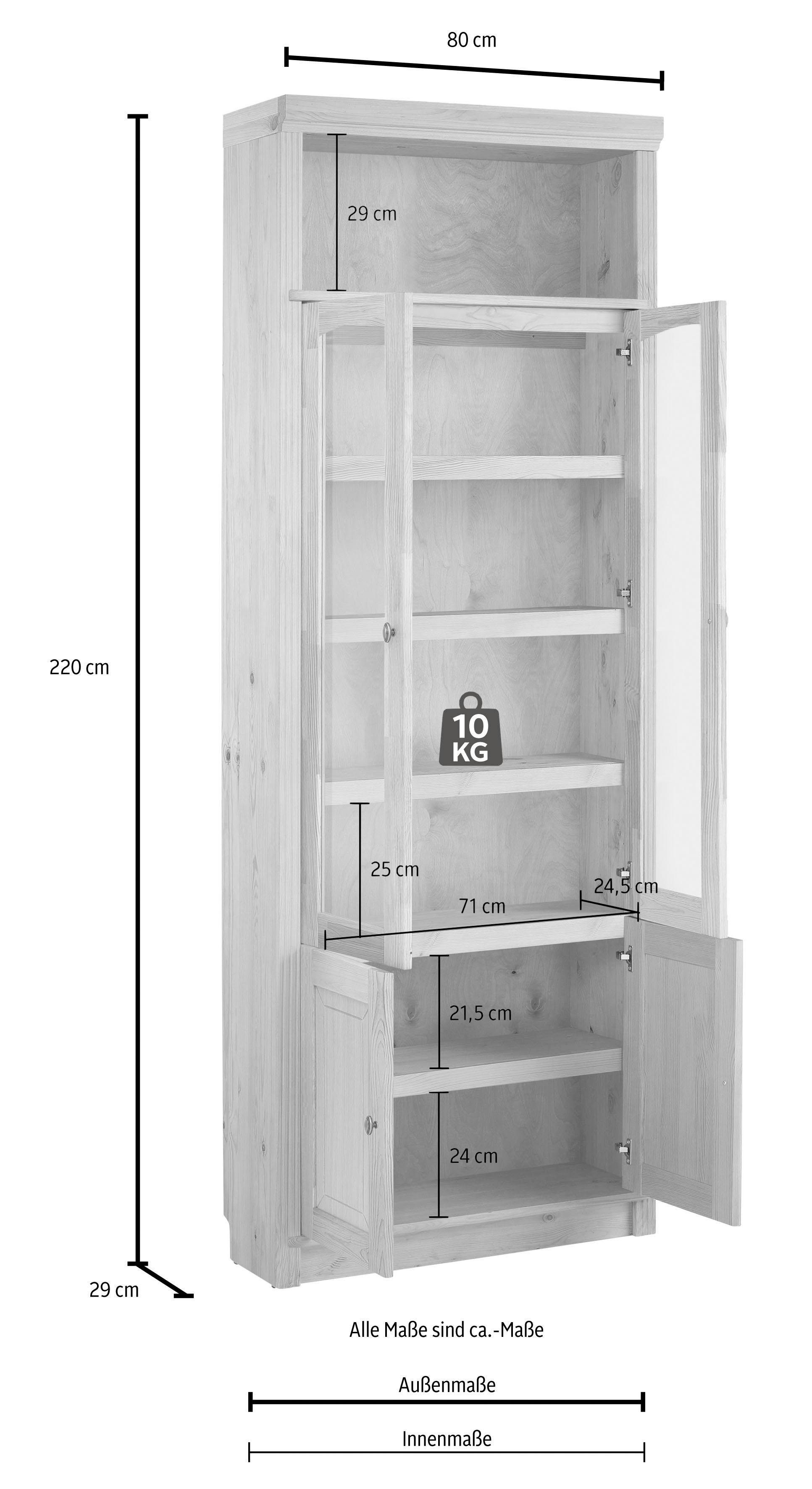 Home affaire Boekenkast Soeren massief grenen, in 2 hoogten, diepte 29 cm, deuren met vensterglas-inzet