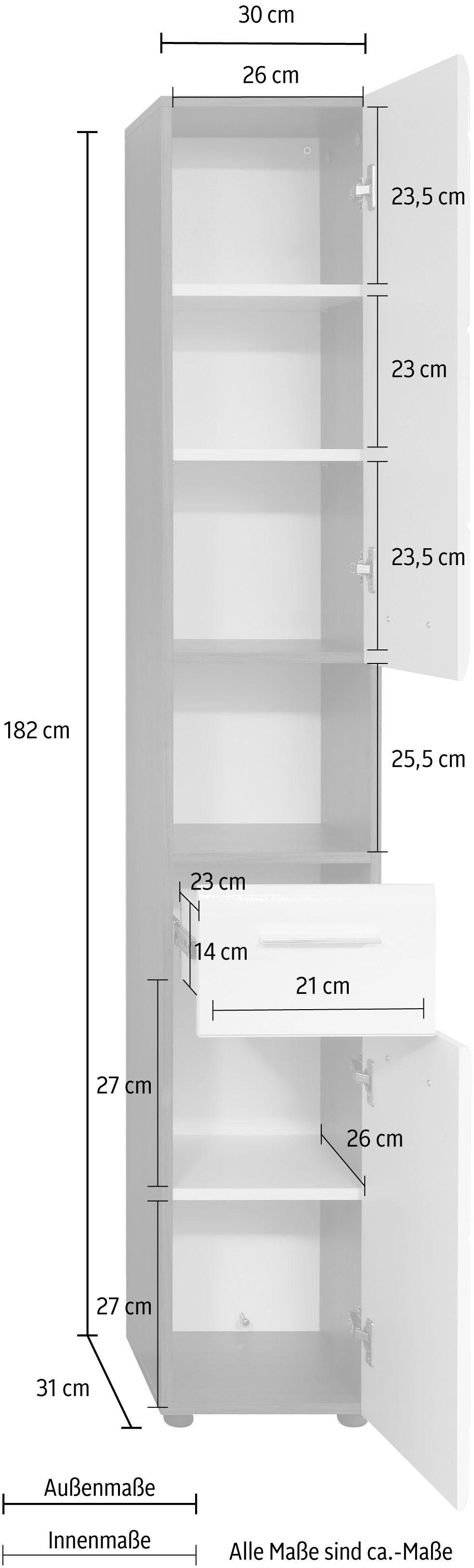INOSIGN Hoge kast Sovana Badkamerskast in hoogglanslook - (B/D/H) 30/31/182 cm