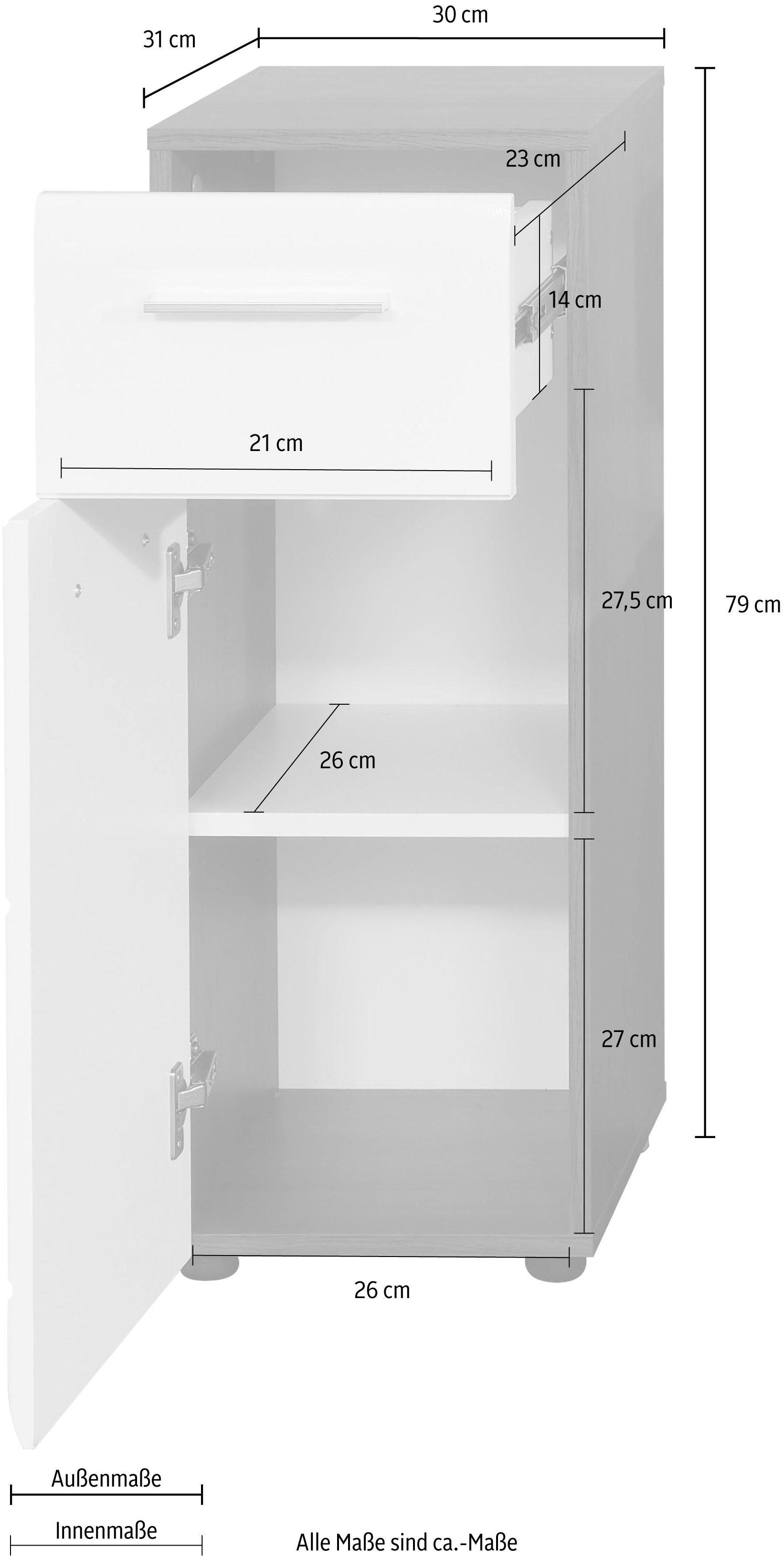 INOSIGN Onderkast Sovana Badkommode met hoogglanzende front en 1 lade - (B/D/H) 30/31/80 cm