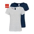 lascana t-shirt met leuke bladprint en cut-out in de nek (set van 2) blauw
