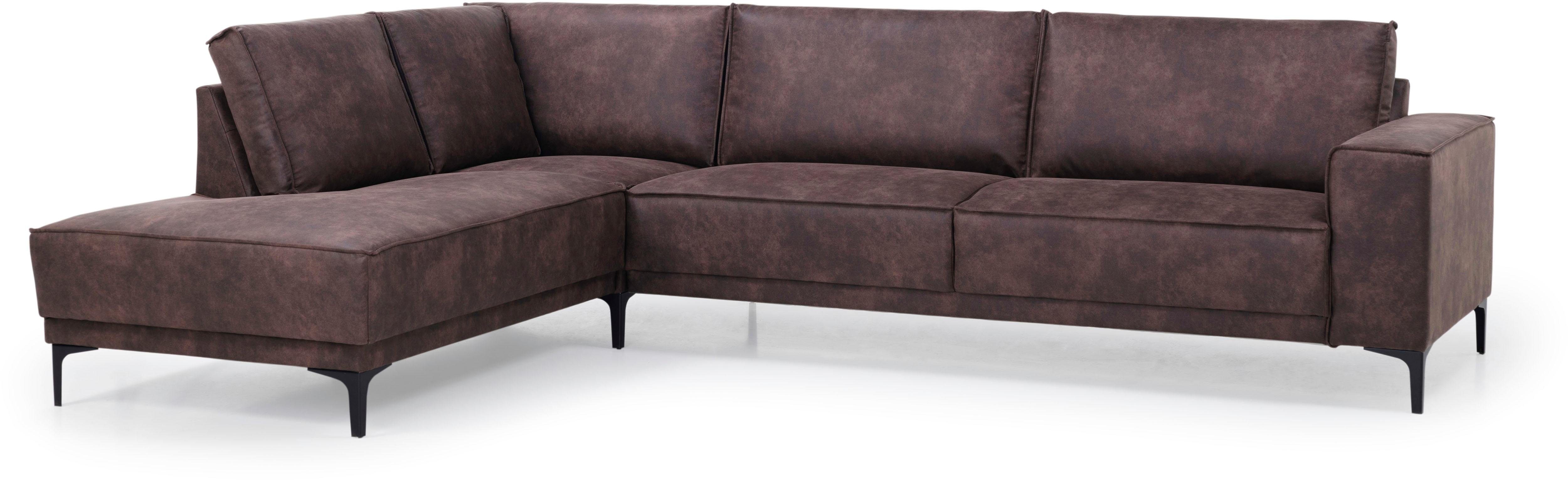 Places of Style Hoekbank Oland, structuur, platweefsel, luxe microvezel, bouclé L-vorm, 289 cm, golfondersteuning, Scandinavisch ontwerp, metalen poten