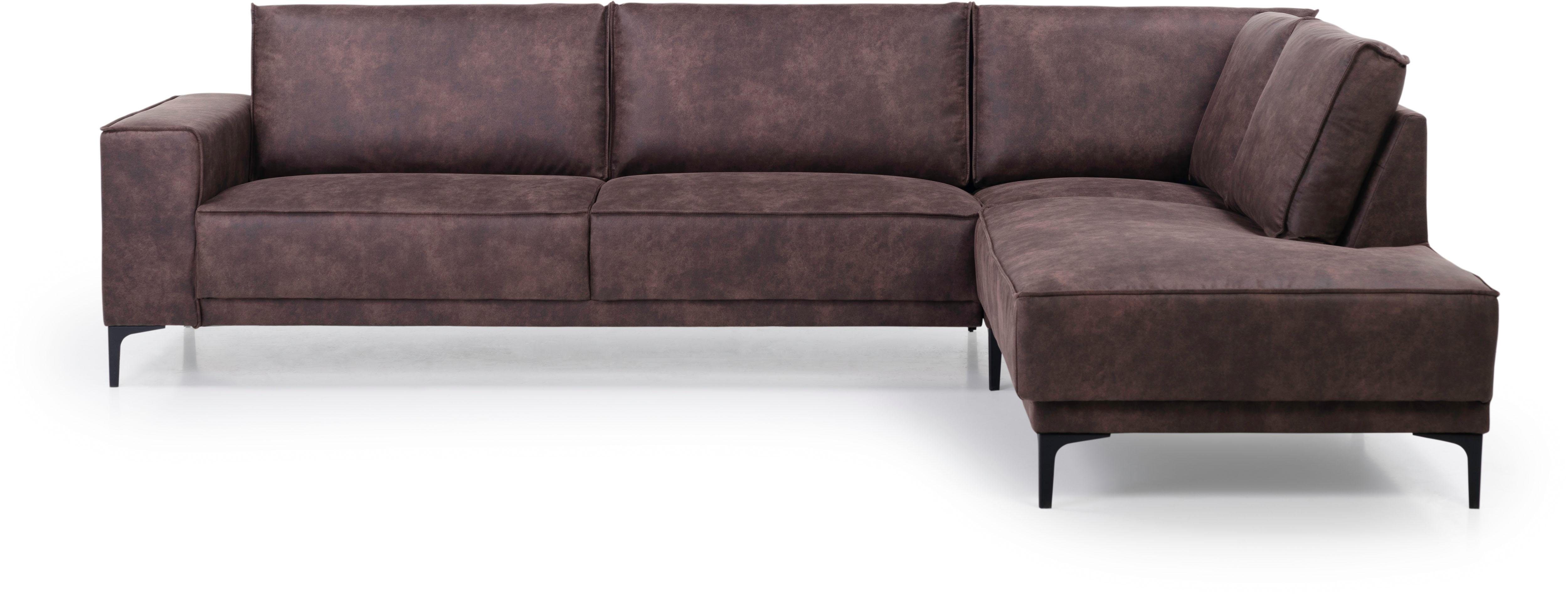Places of Style Hoekbank Oland, structuur, platweefsel, luxe microvezel, bouclé L-vorm, 289 cm, golfondersteuning, Scandinavisch ontwerp, metalen poten
