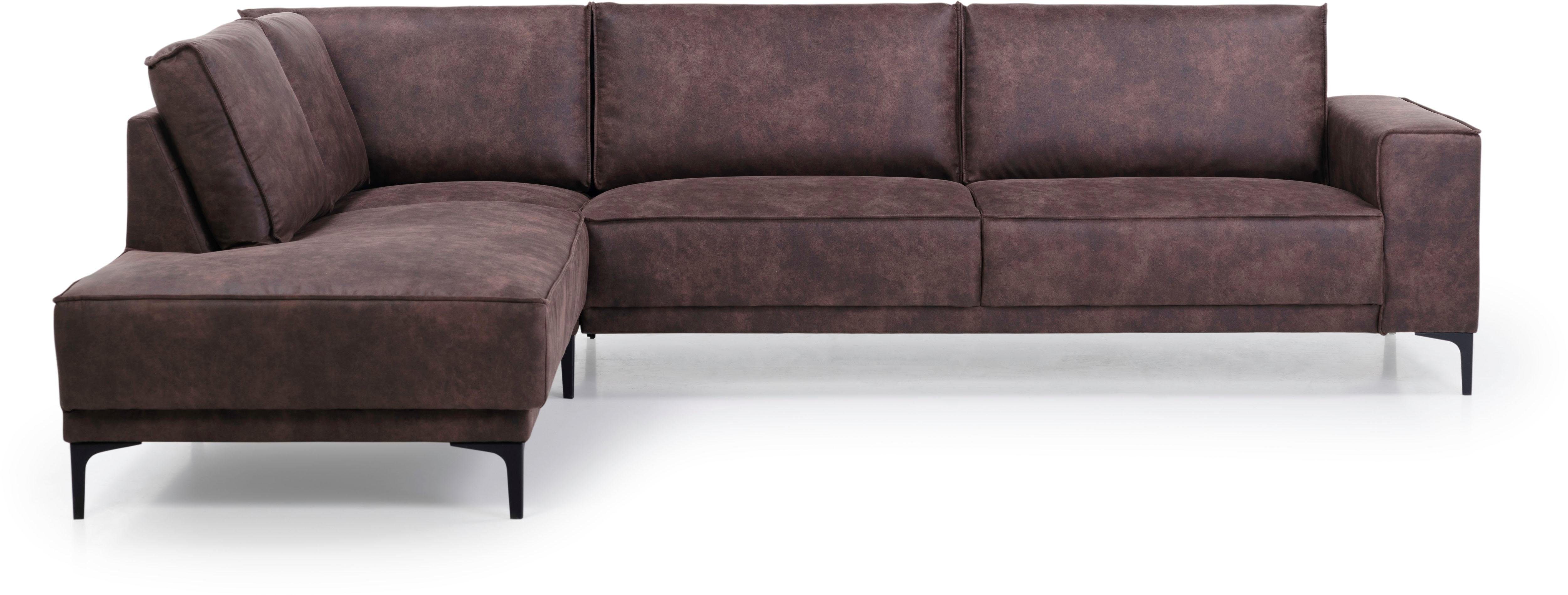 Places of Style Hoekbank Oland, structuur, platweefsel, luxe microvezel, bouclé L-vorm, 289 cm, golfondersteuning, Scandinavisch ontwerp, metalen poten