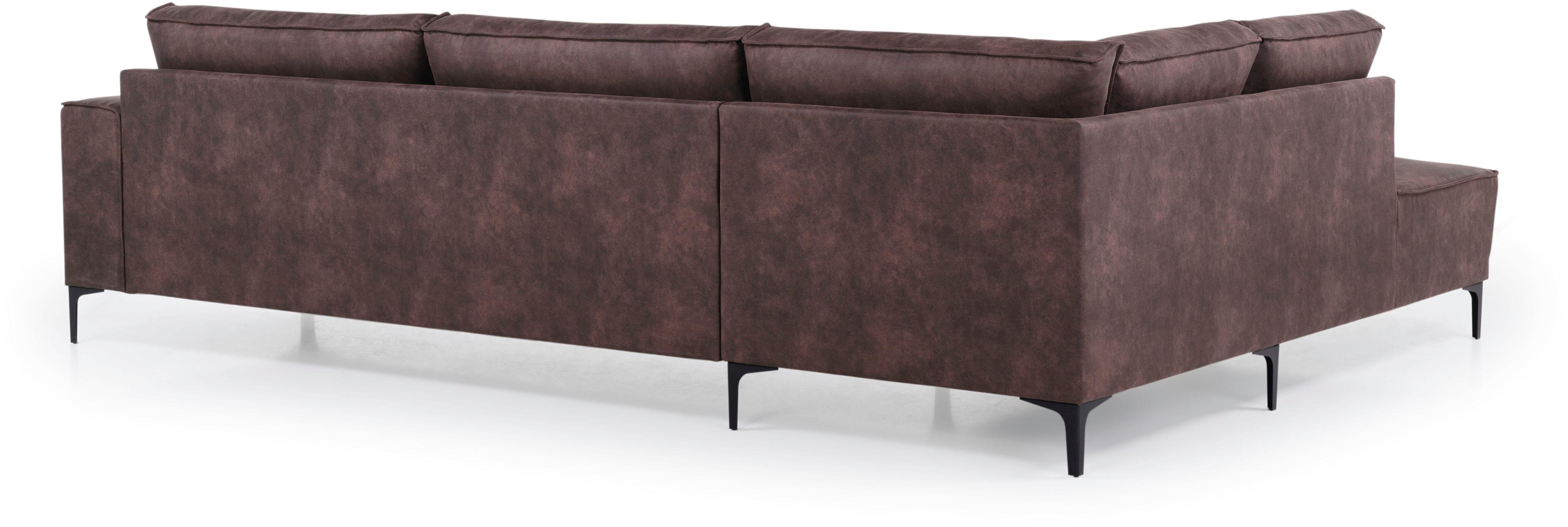 Places of Style Hoekbank Oland, structuur, platweefsel, luxe microvezel, bouclé L-vorm, 289 cm, golfondersteuning, Scandinavisch ontwerp, metalen poten
