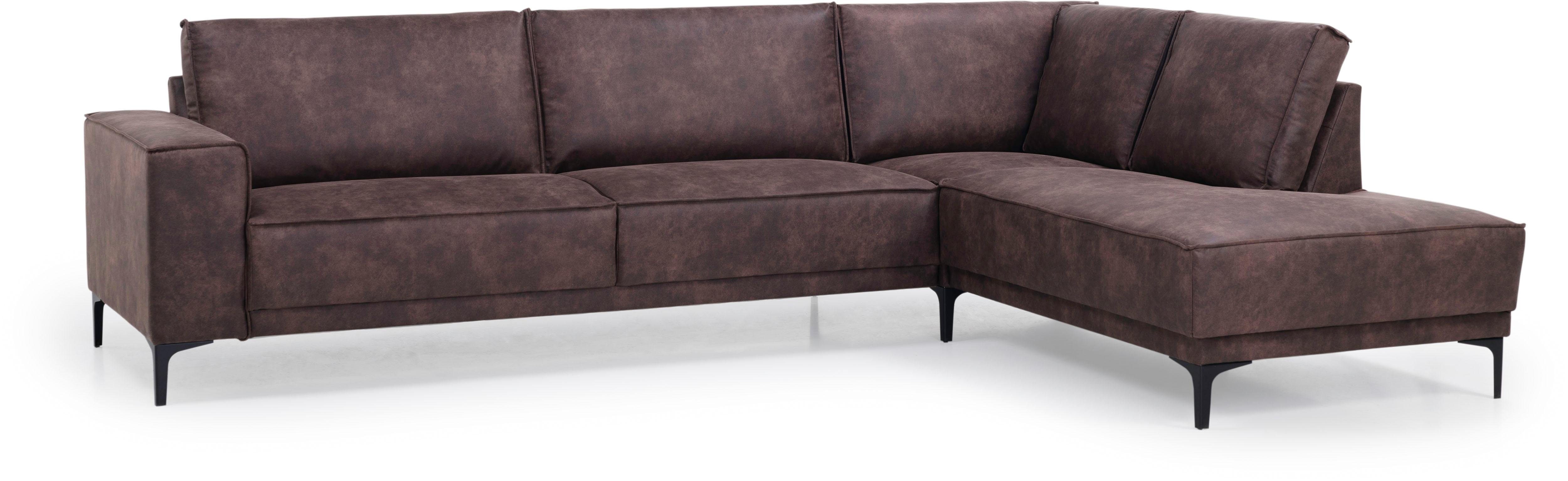 Places of Style Hoekbank Oland, structuur, platweefsel, luxe microvezel, bouclé L-vorm, 289 cm, golfondersteuning, Scandinavisch ontwerp, metalen poten
