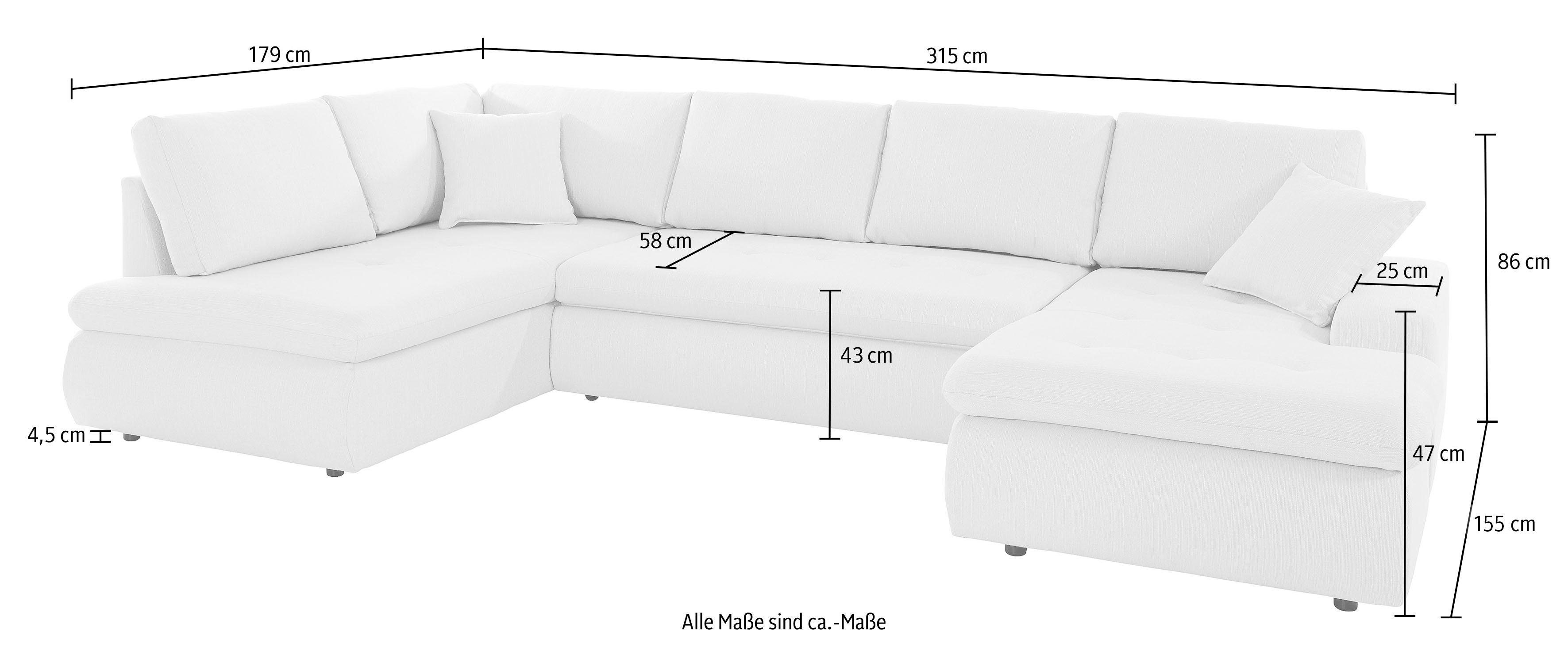 TRENDMANUFAKTUR Zithoek Indie, U-vorm keuze met bedfunctie, inclusief losse rug- en sierkussens