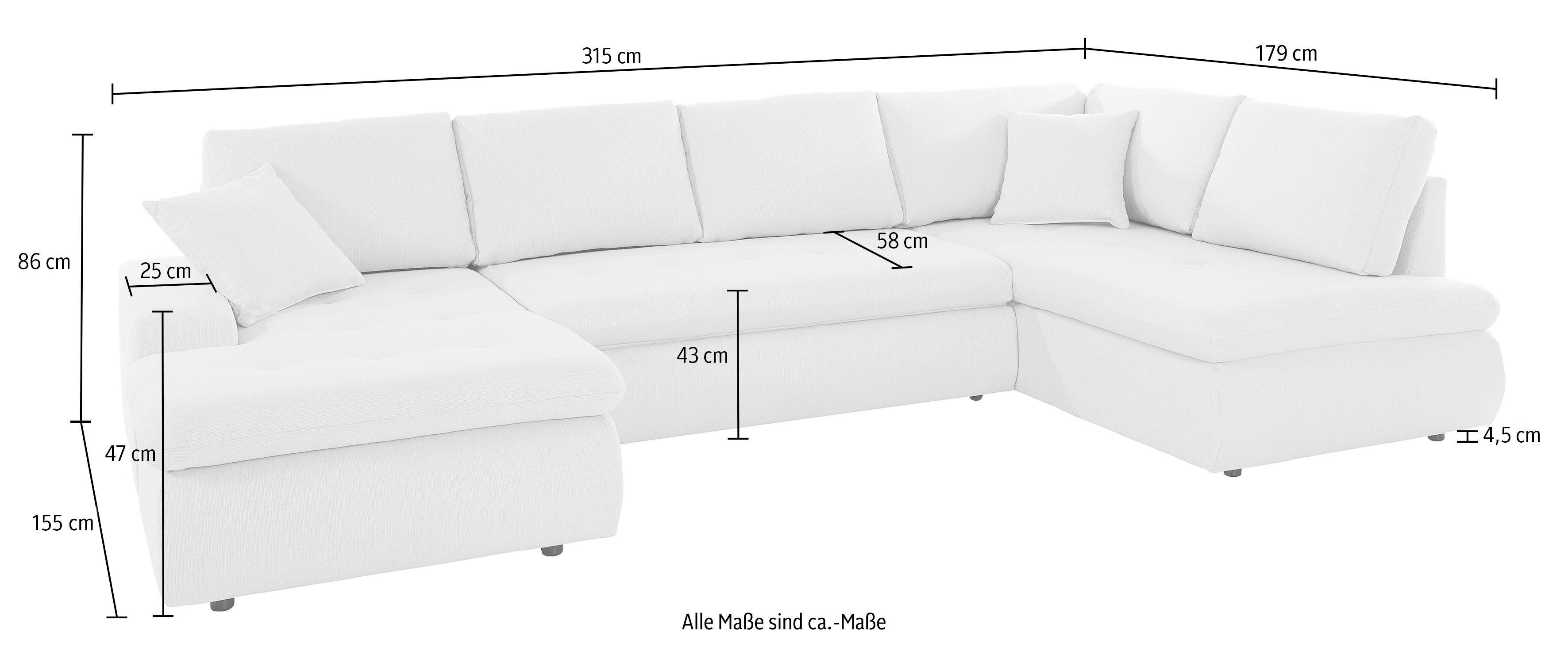 TRENDMANUFAKTUR Zithoek Indie, U-vorm keuze met bedfunctie, inclusief losse rug- en sierkussens