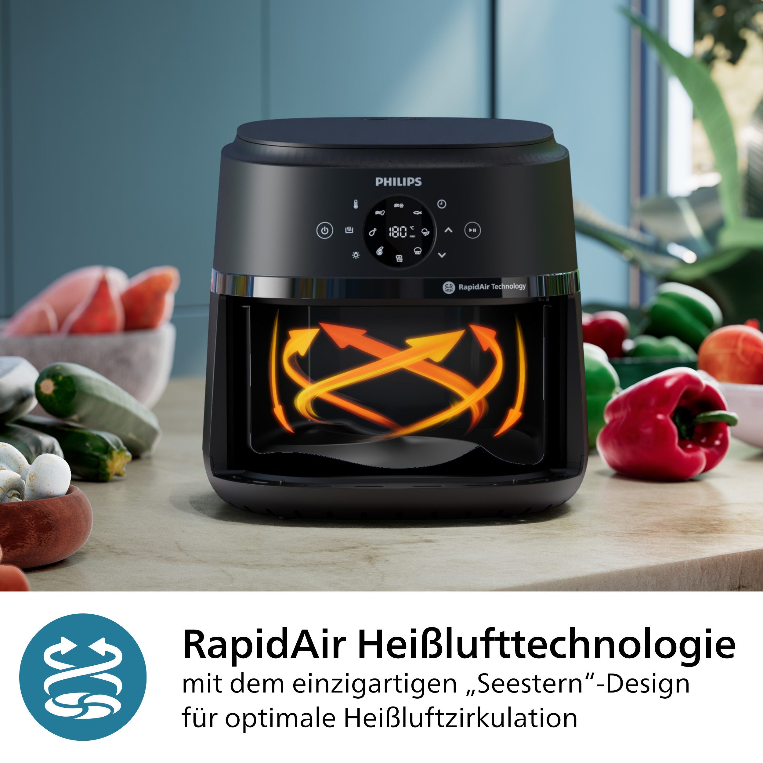 Philips Airfryer 2000 NA231/00, mit 6.2L, Sichtfenster