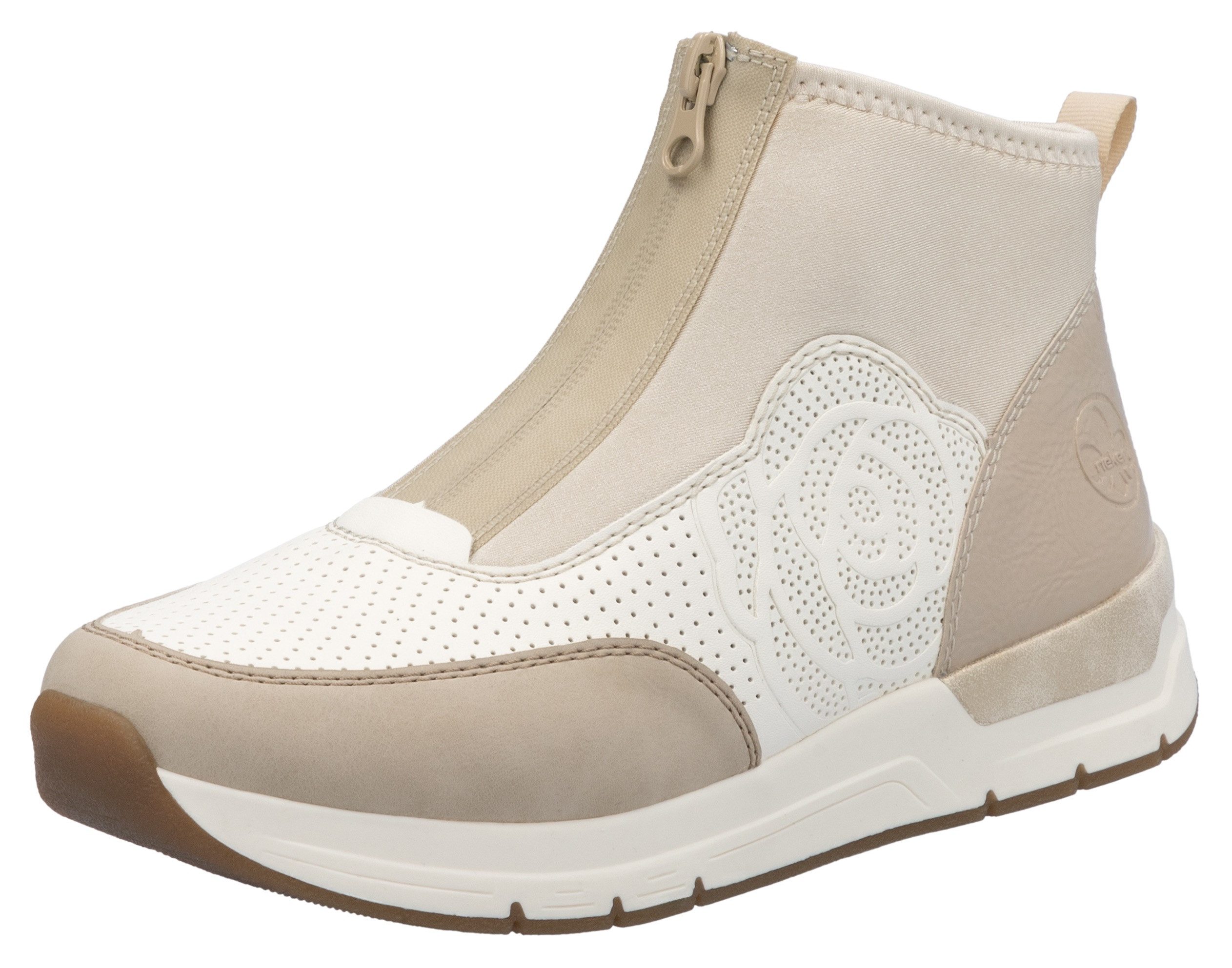 Rieker Sneakers met sleehak , enkellaars, laarzen, rozenprint, met ritssluiting vooraan dames sleehak sneakers maat 40 beige
