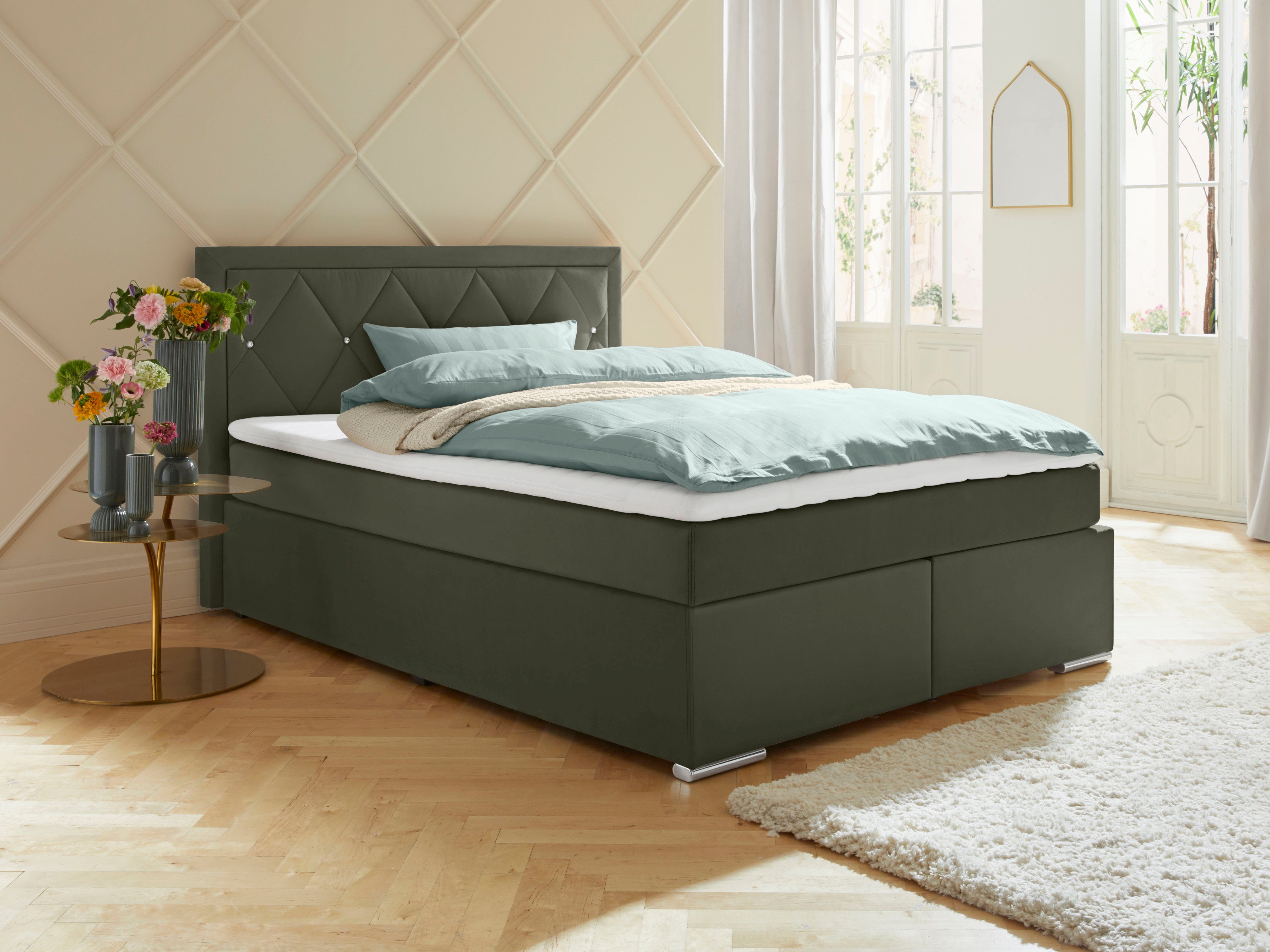 Leonique Boxspring Alfie, bestseller, optioneel met bedlade met strassteentjes in het hoofdbord, h2, h3 en h4 ter keuze