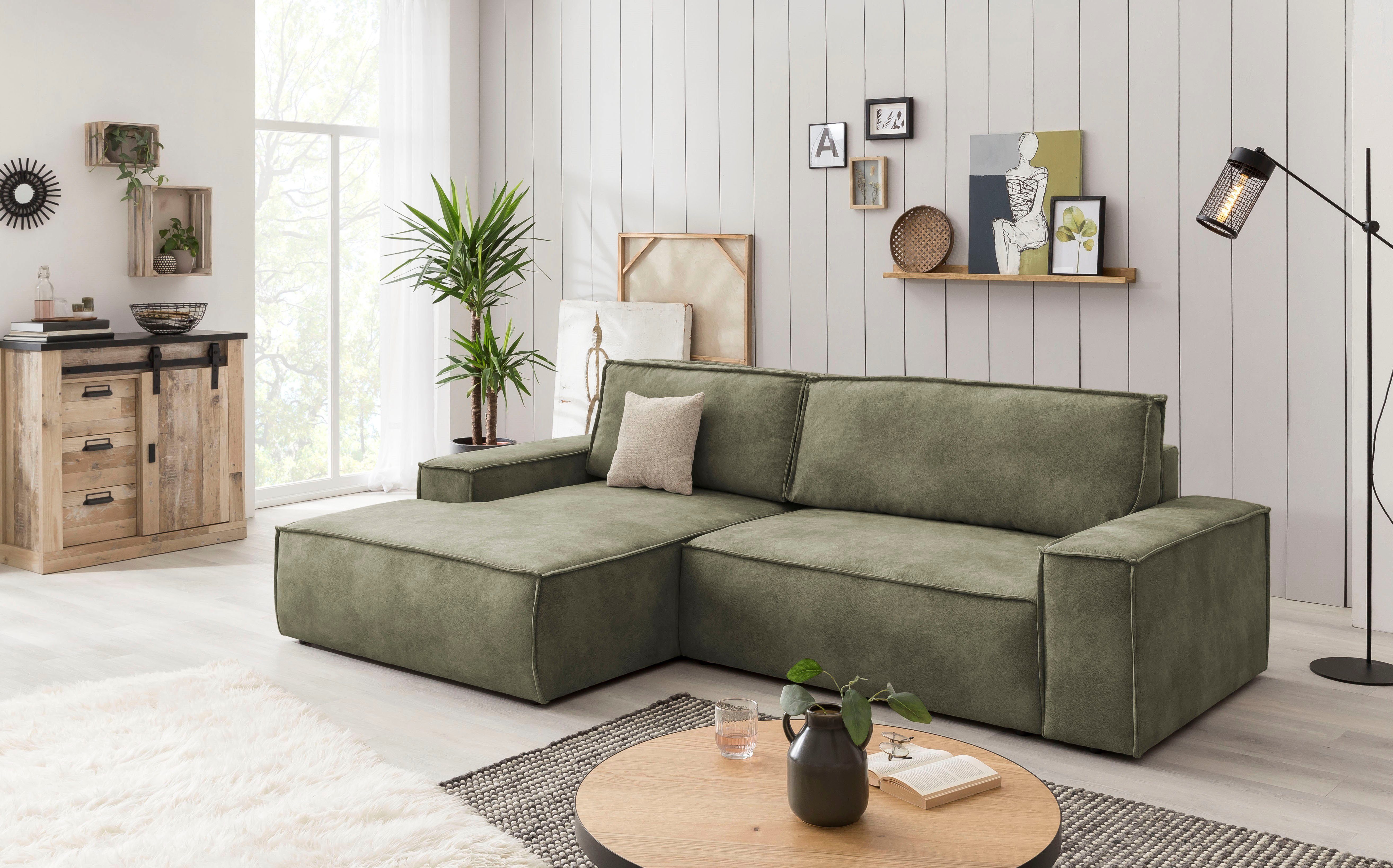 Home affaire Hoekbank SHERWOOD bedbank 267 cm, L-model, Slaapfunctie met bedlade (210x136 cm), cord, vintage, fluweel