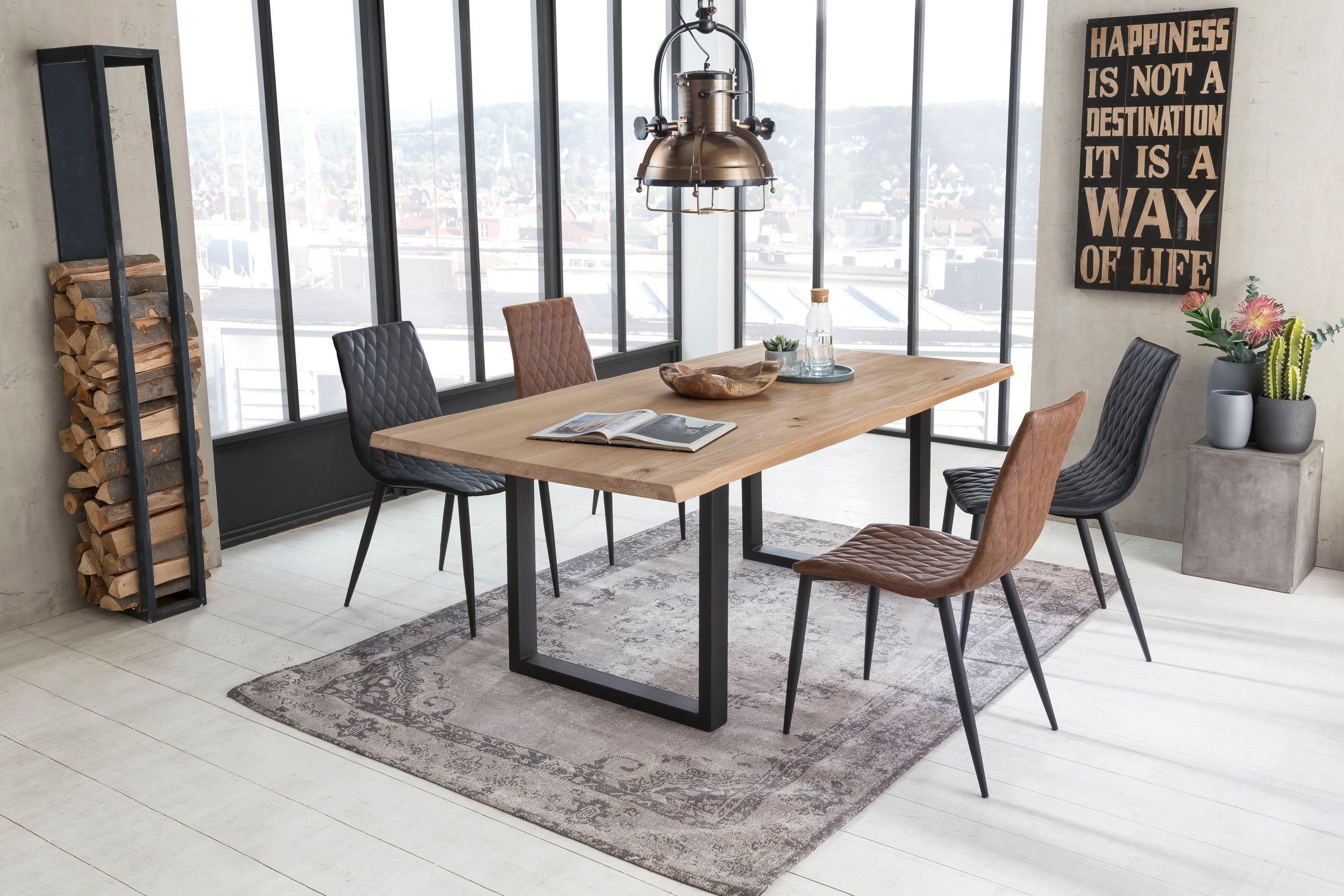 SIT Eettafel Tops&Tables met tafelblad van wildeiken, met boomstamrand, vintage
