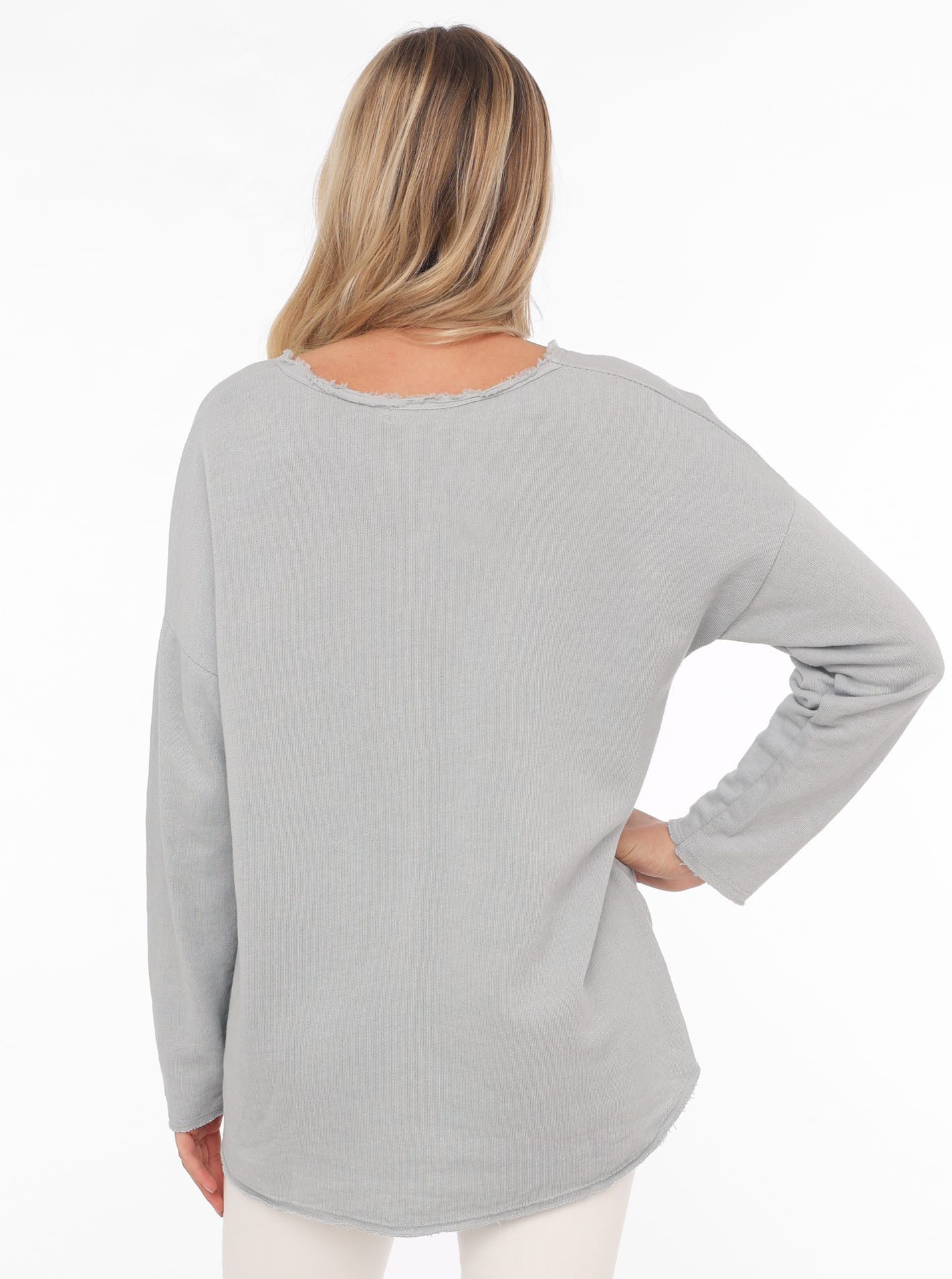Zwillingsherz Sweatshirt "Positive Mind" met v-halslijn in used look en stempelprint